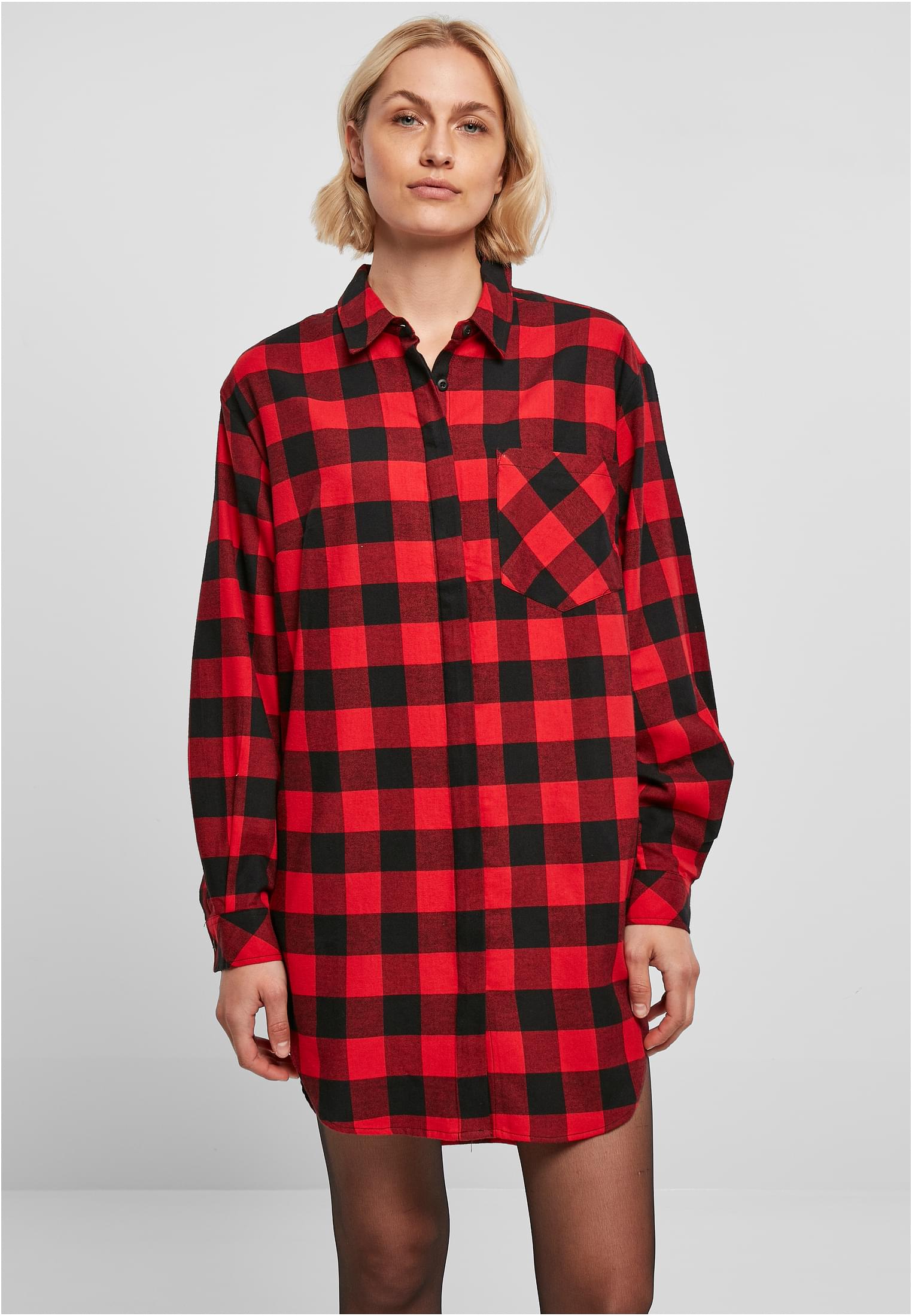 Ladies Oversized Check Flannel Shirt Dress | black/red