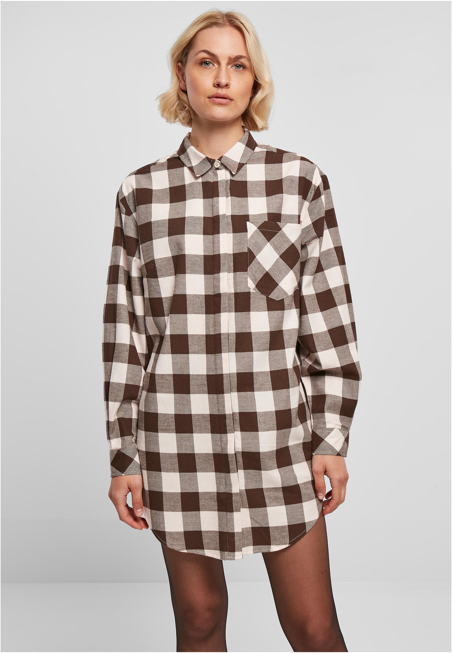 Ladies Oversized Check Flannel Shirt Dress | pink/brown