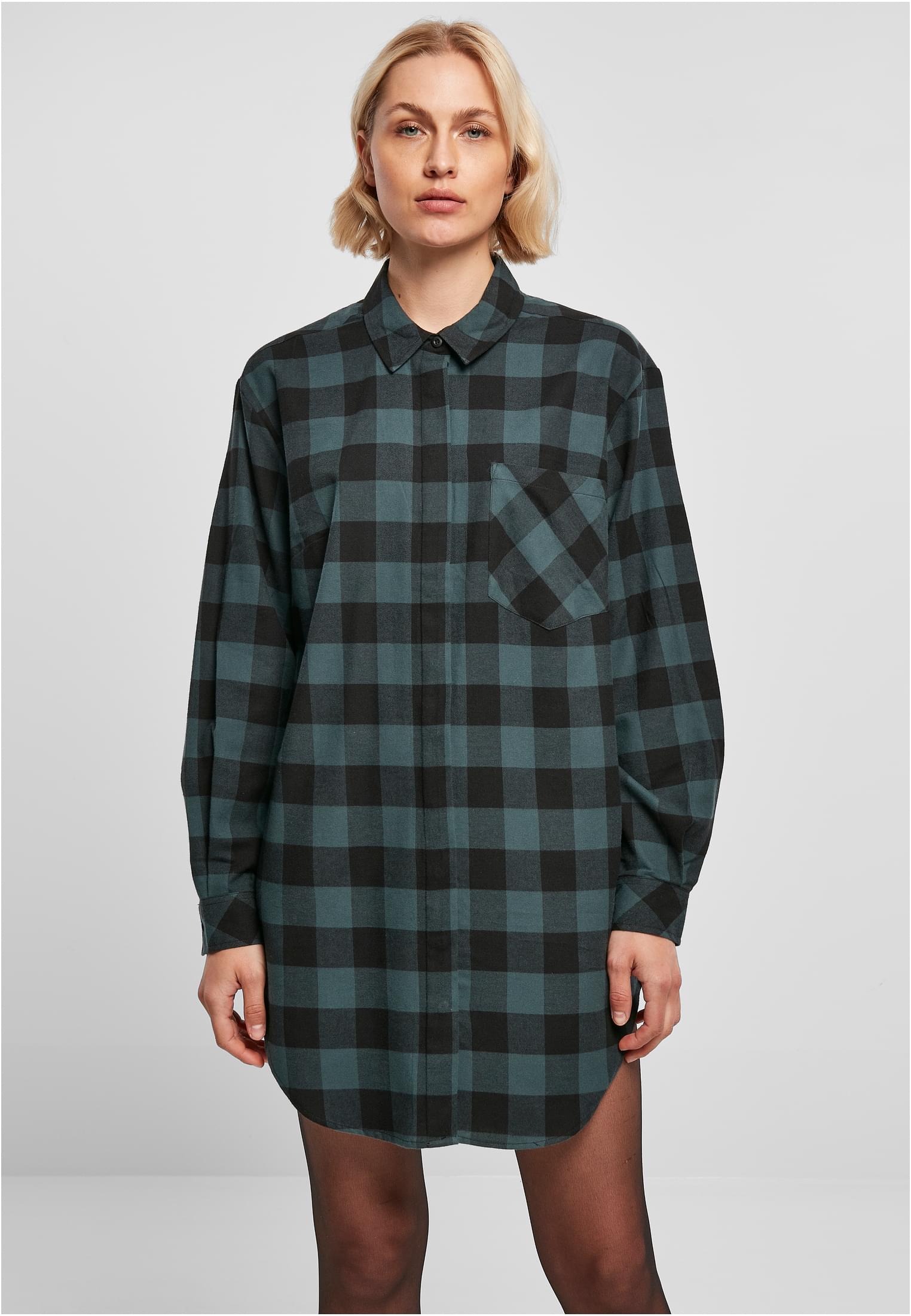 Ladies Oversized Check Flannel Shirt Dress | jasper/black