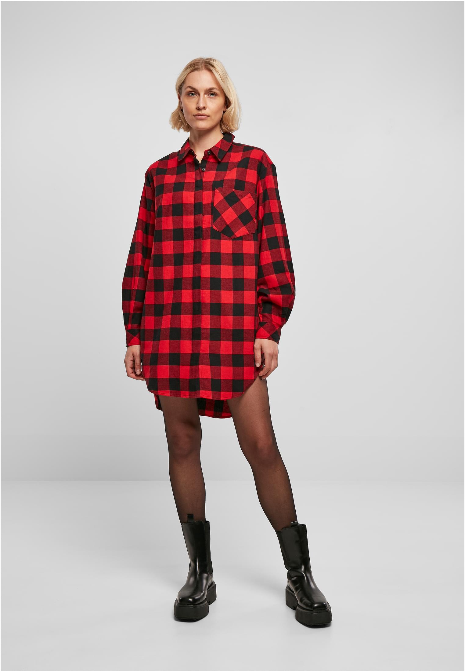 Ladies Oversized Check Flannel Shirt Dress | black/red