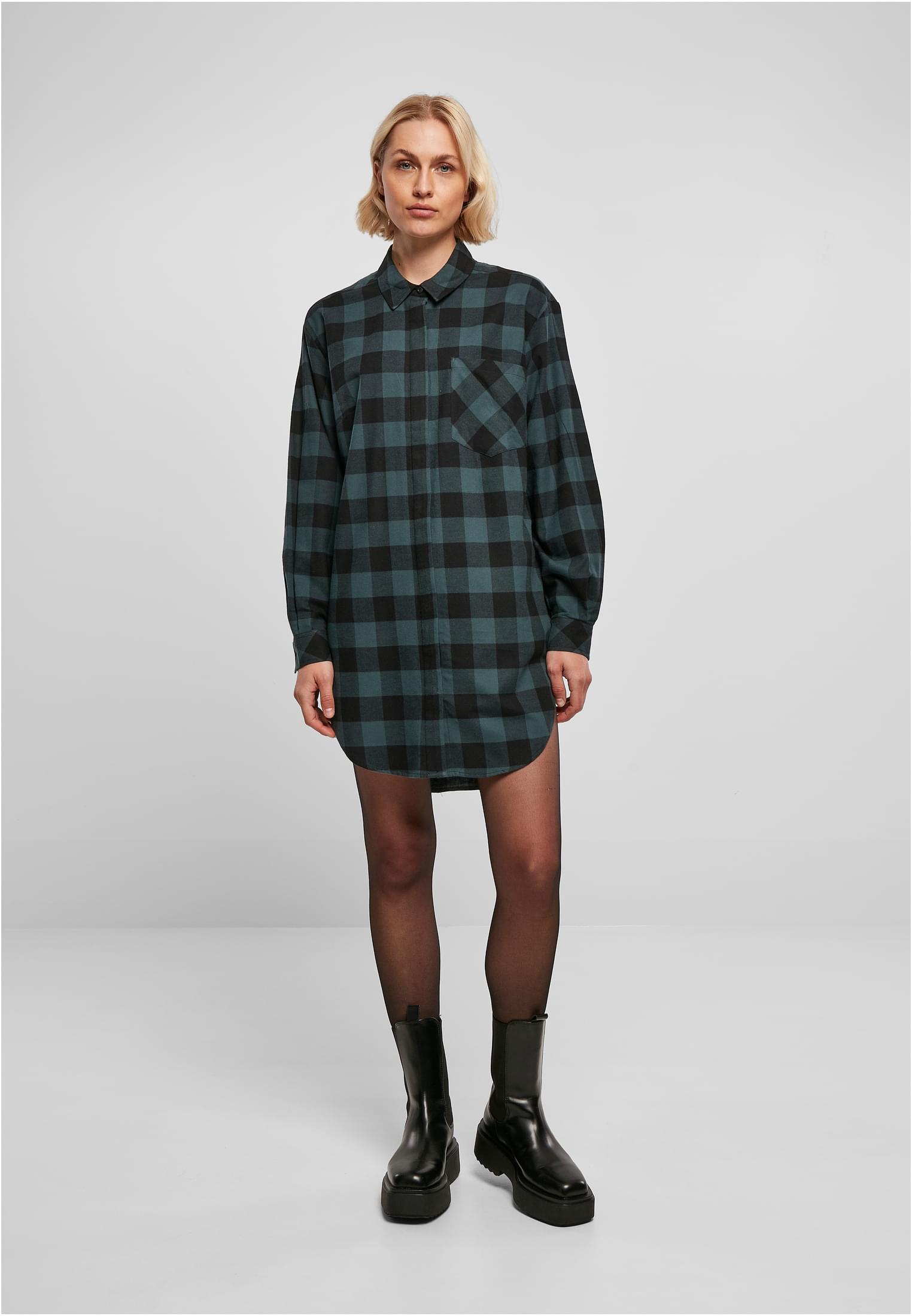 Ladies Oversized Check Flannel Shirt Dress | jasper/black