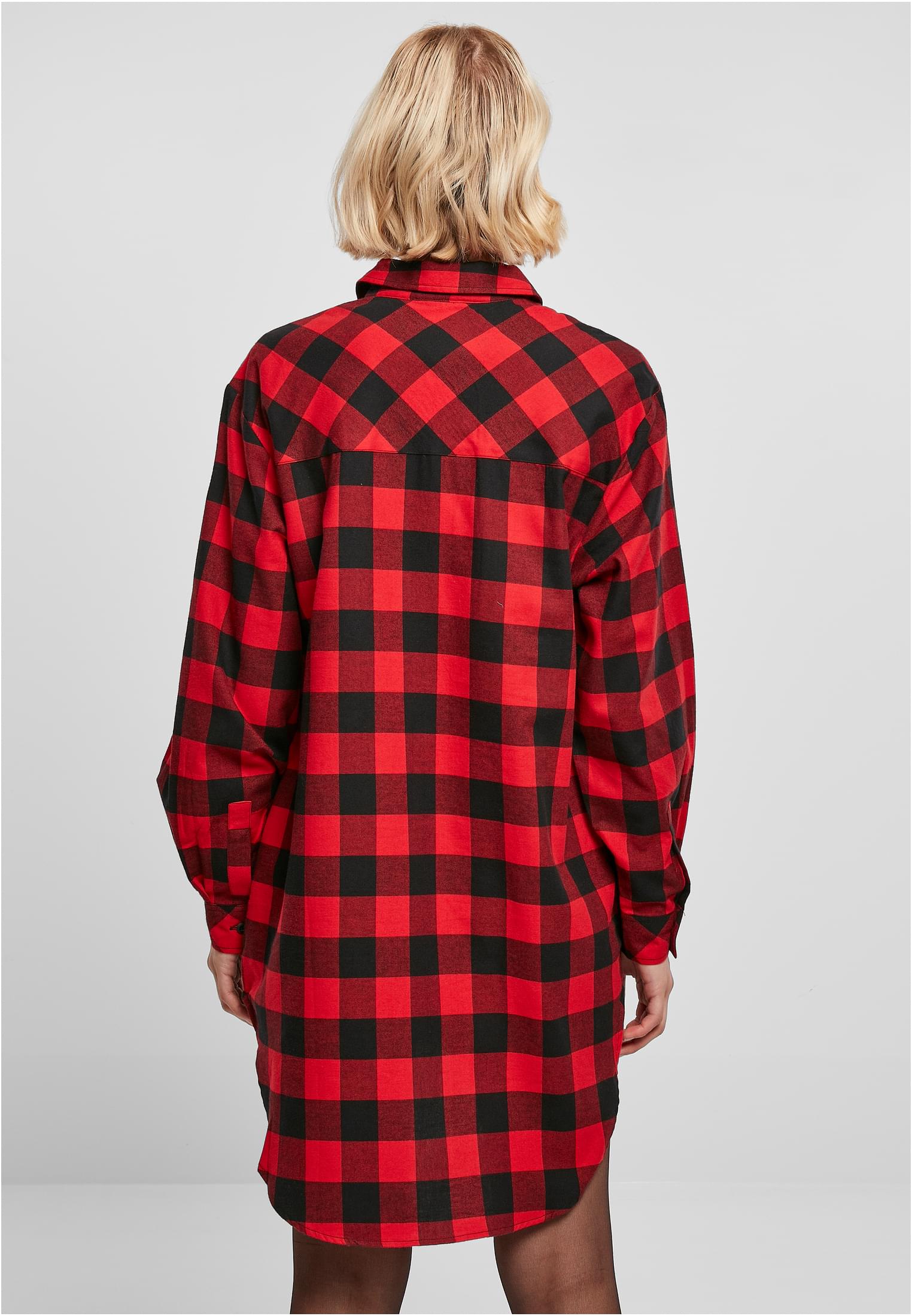 Ladies Oversized Check Flannel Shirt Dress | black/red