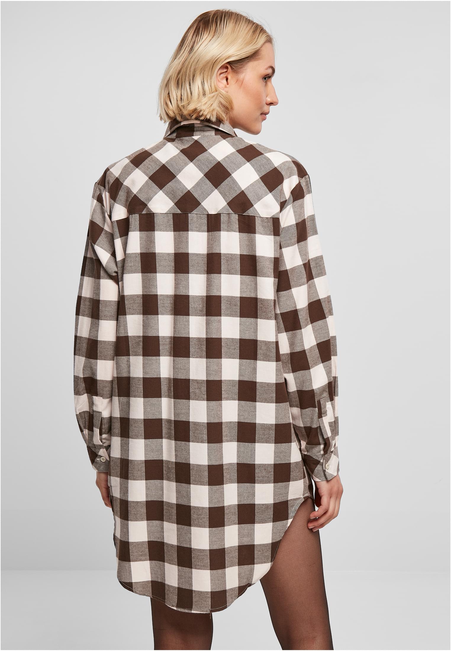 Ladies Oversized Check Flannel Shirt Dress | pink/brown