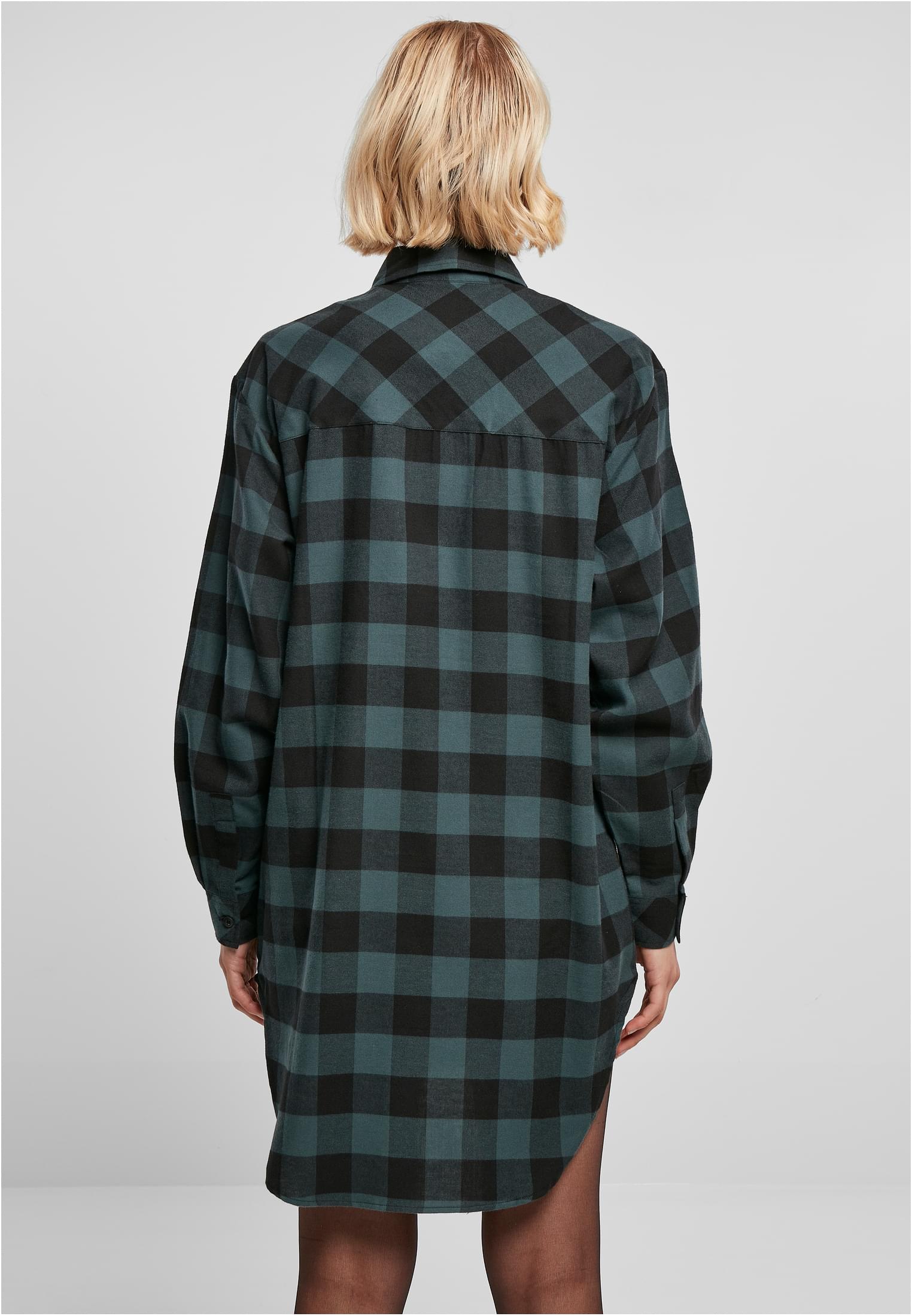 Ladies Oversized Check Flannel Shirt Dress | jasper/black