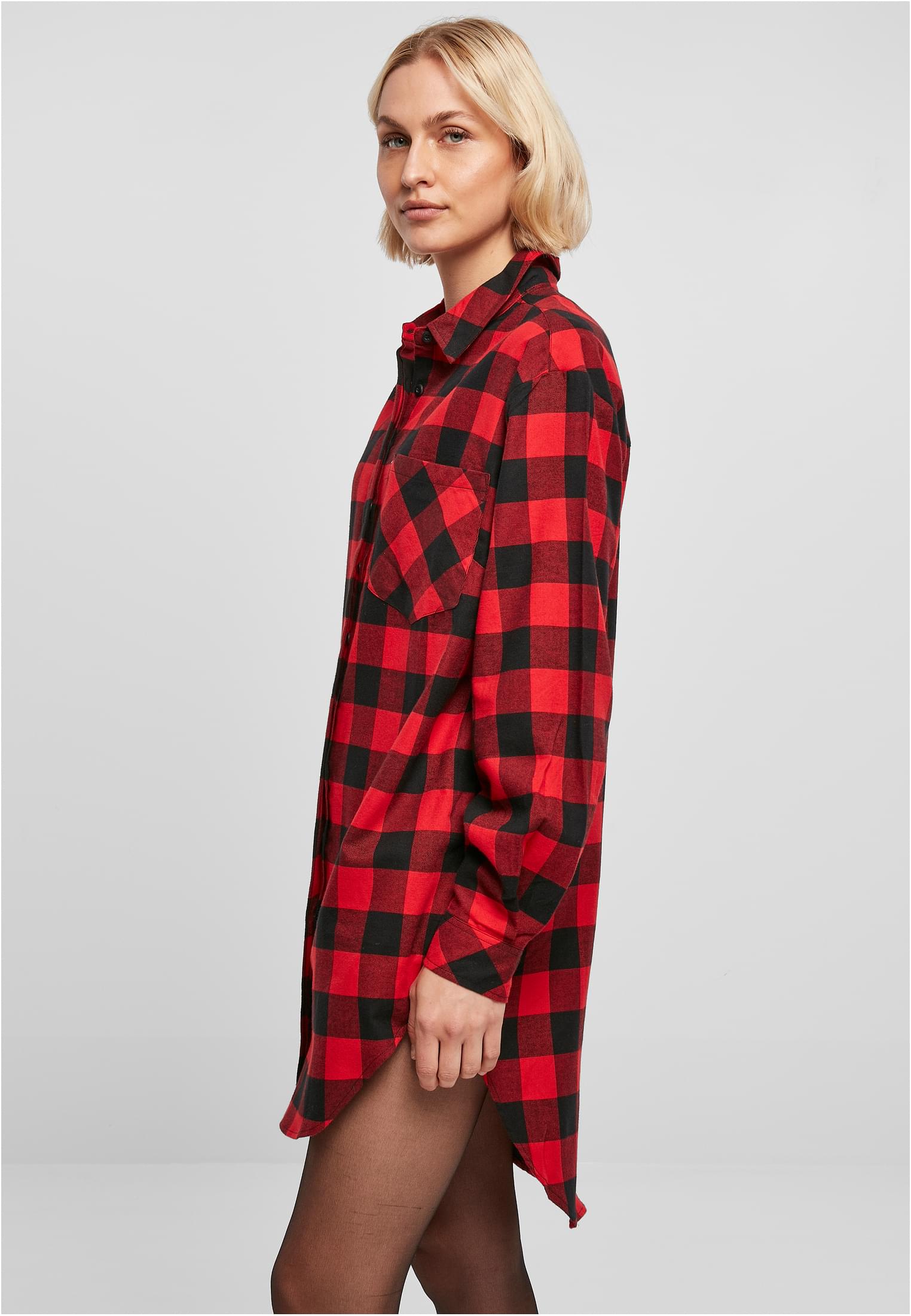 Ladies Oversized Check Flannel Shirt Dress | black/red