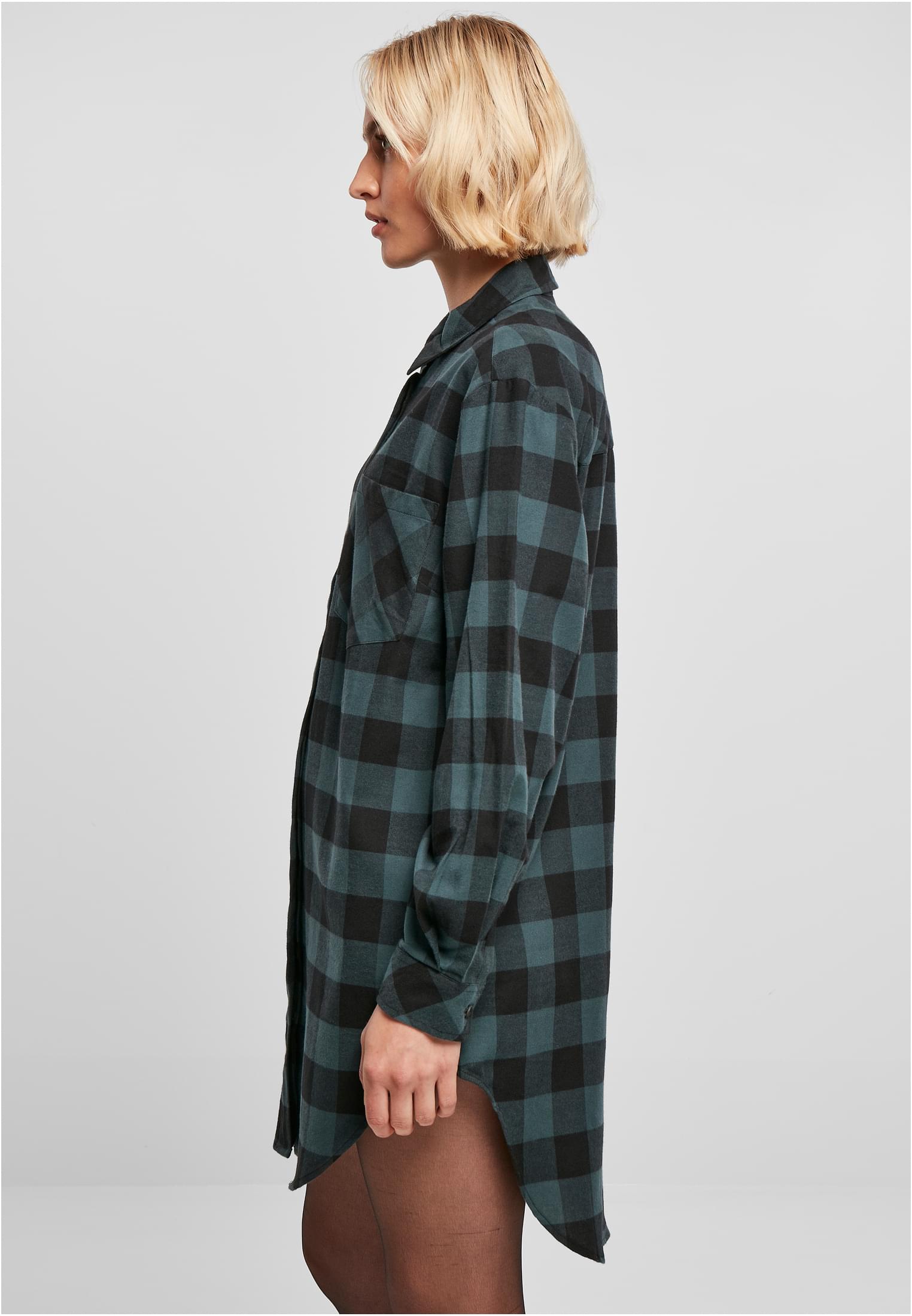 Ladies Oversized Check Flannel Shirt Dress | jasper/black