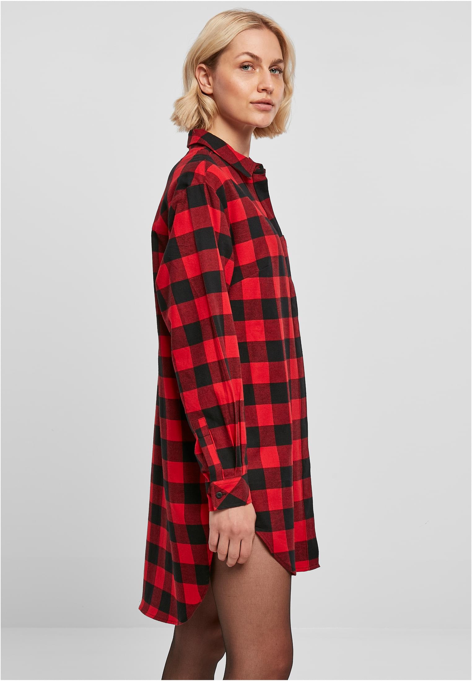 Ladies Oversized Check Flannel Shirt Dress | black/red