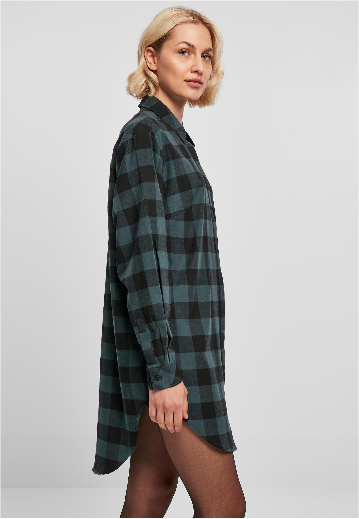 Ladies Oversized Check Flannel Shirt Dress | jasper/black