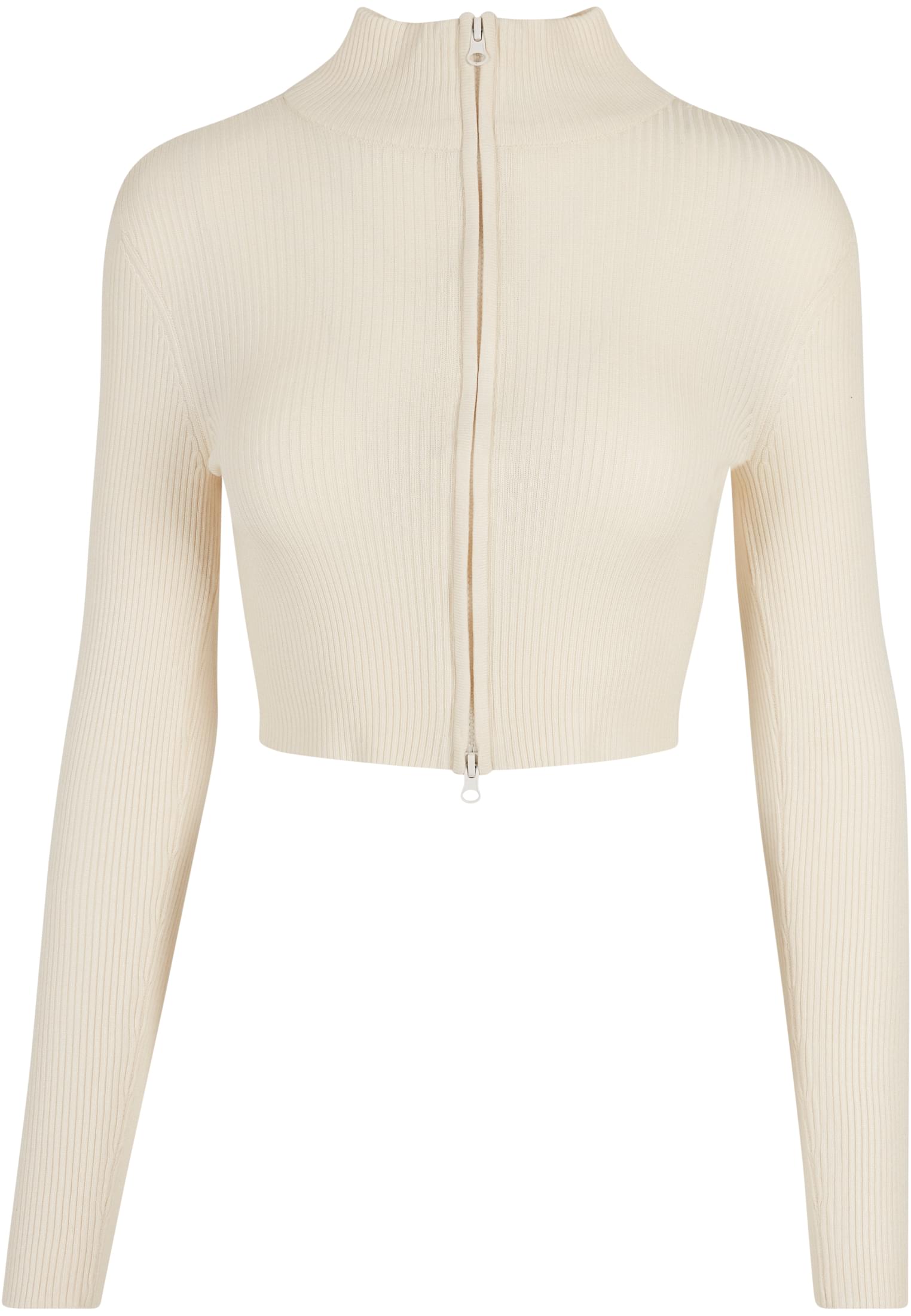 Ladies Cropped Rib Knit Zip Cardigan | whitesand