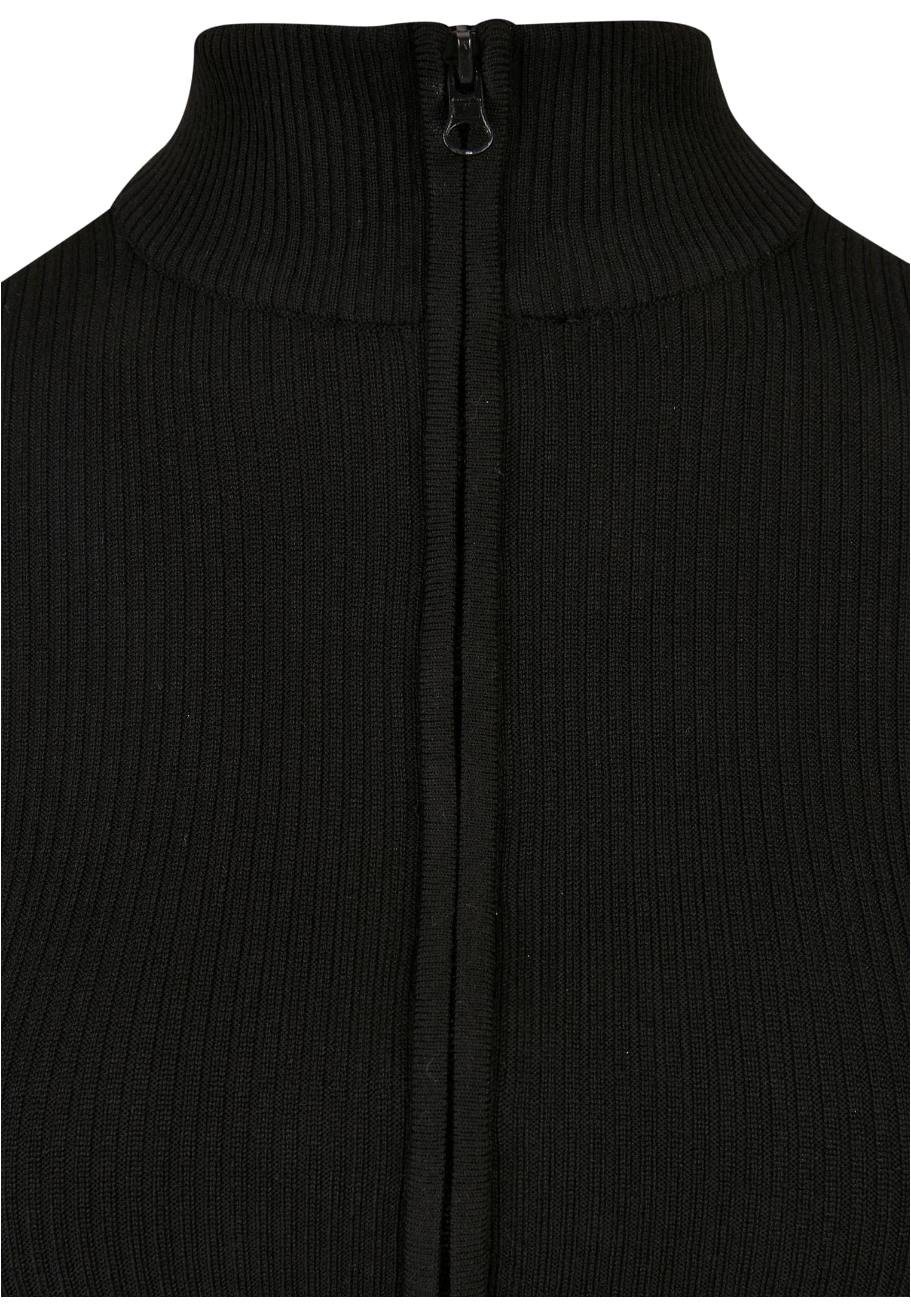 Ladies Cropped Rib Knit Zip Cardigan | black