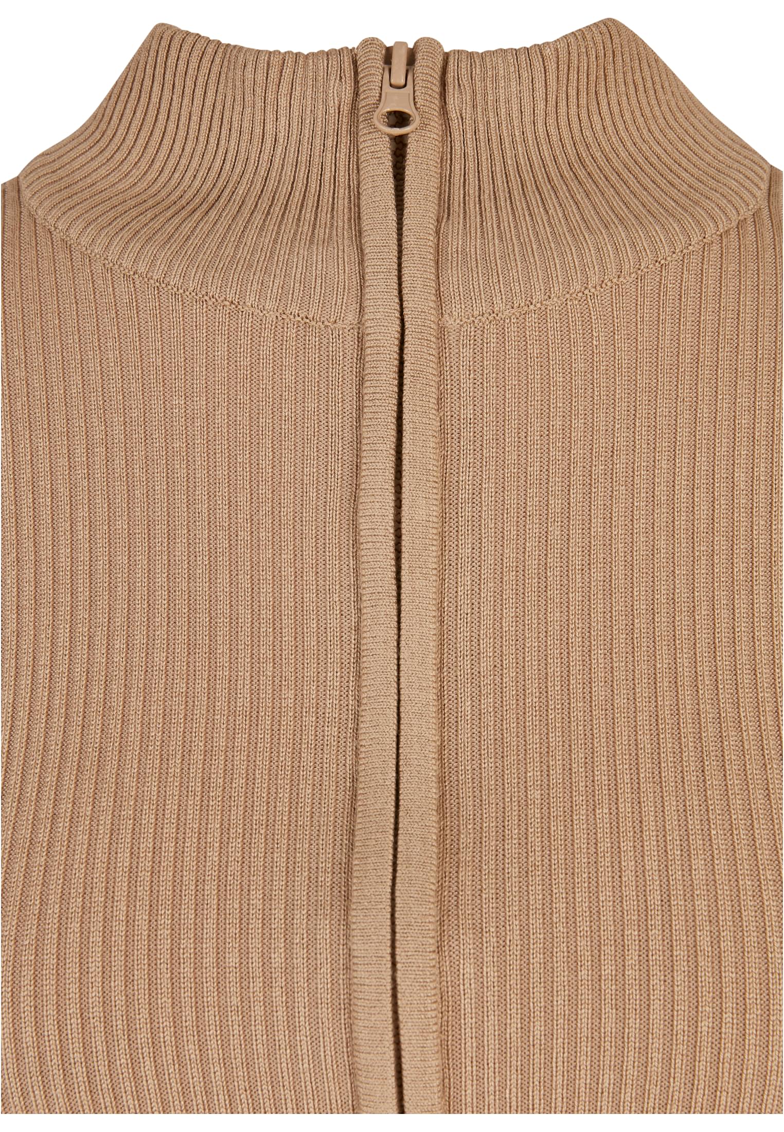 Ladies Cropped Rib Knit Zip Cardigan | unionbeige