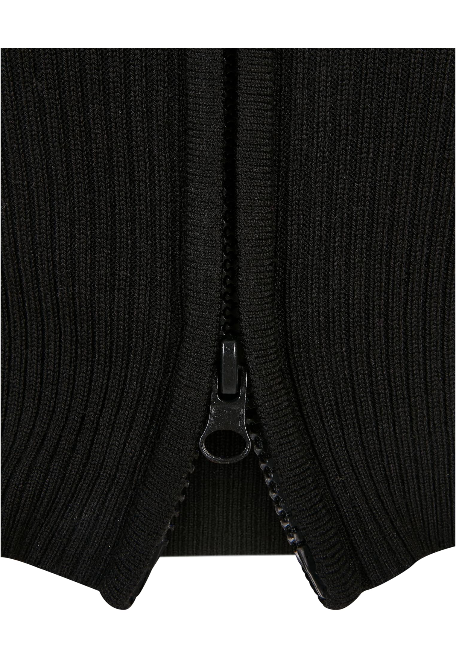 Ladies Cropped Rib Knit Zip Cardigan | black