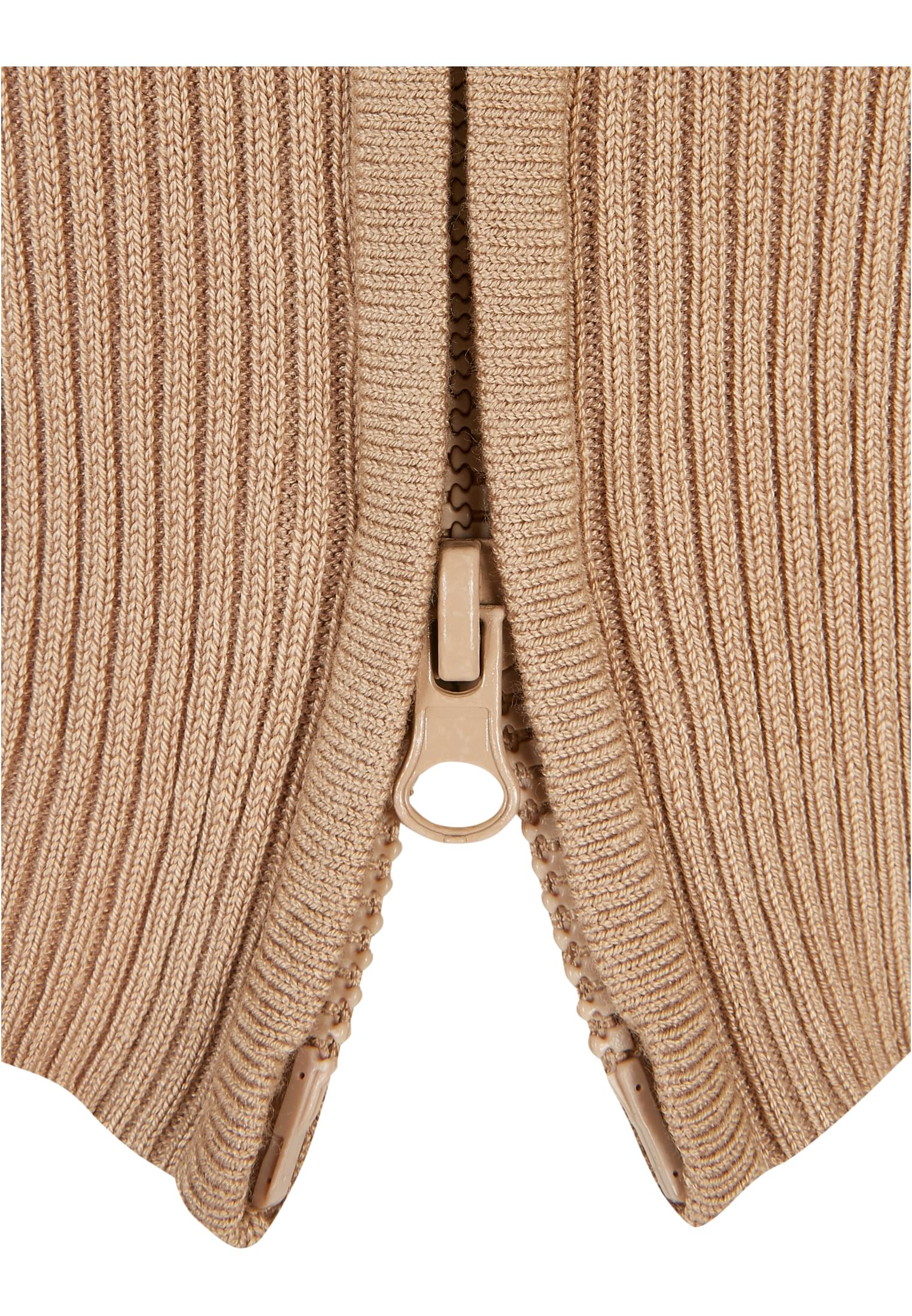 Ladies Cropped Rib Knit Zip Cardigan | unionbeige