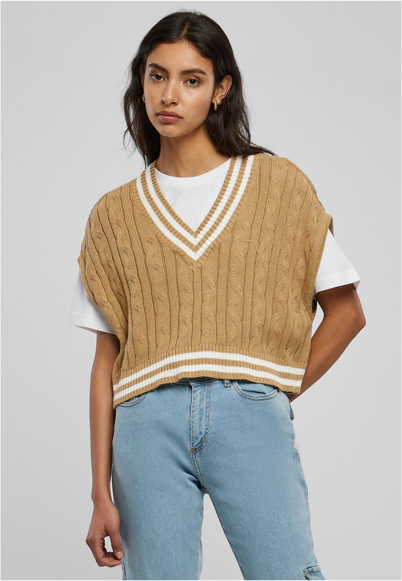 Ladies Cropped Knit College Slipover | unionbeige