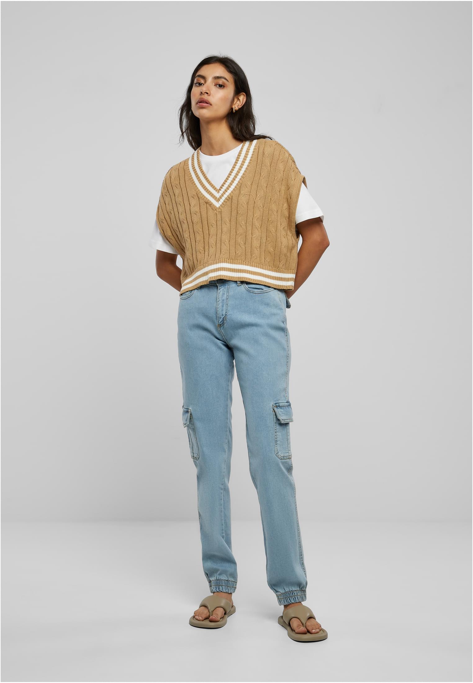 Ladies Cropped Knit College Slipover | unionbeige