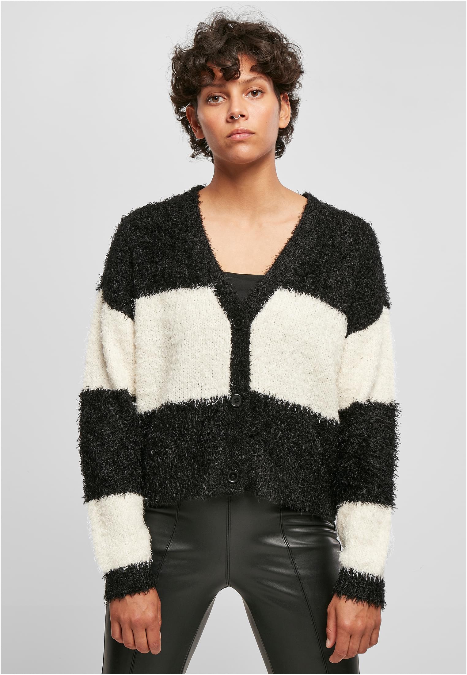 Ladies Short Oversized Feather Cardigan | black/whitesand