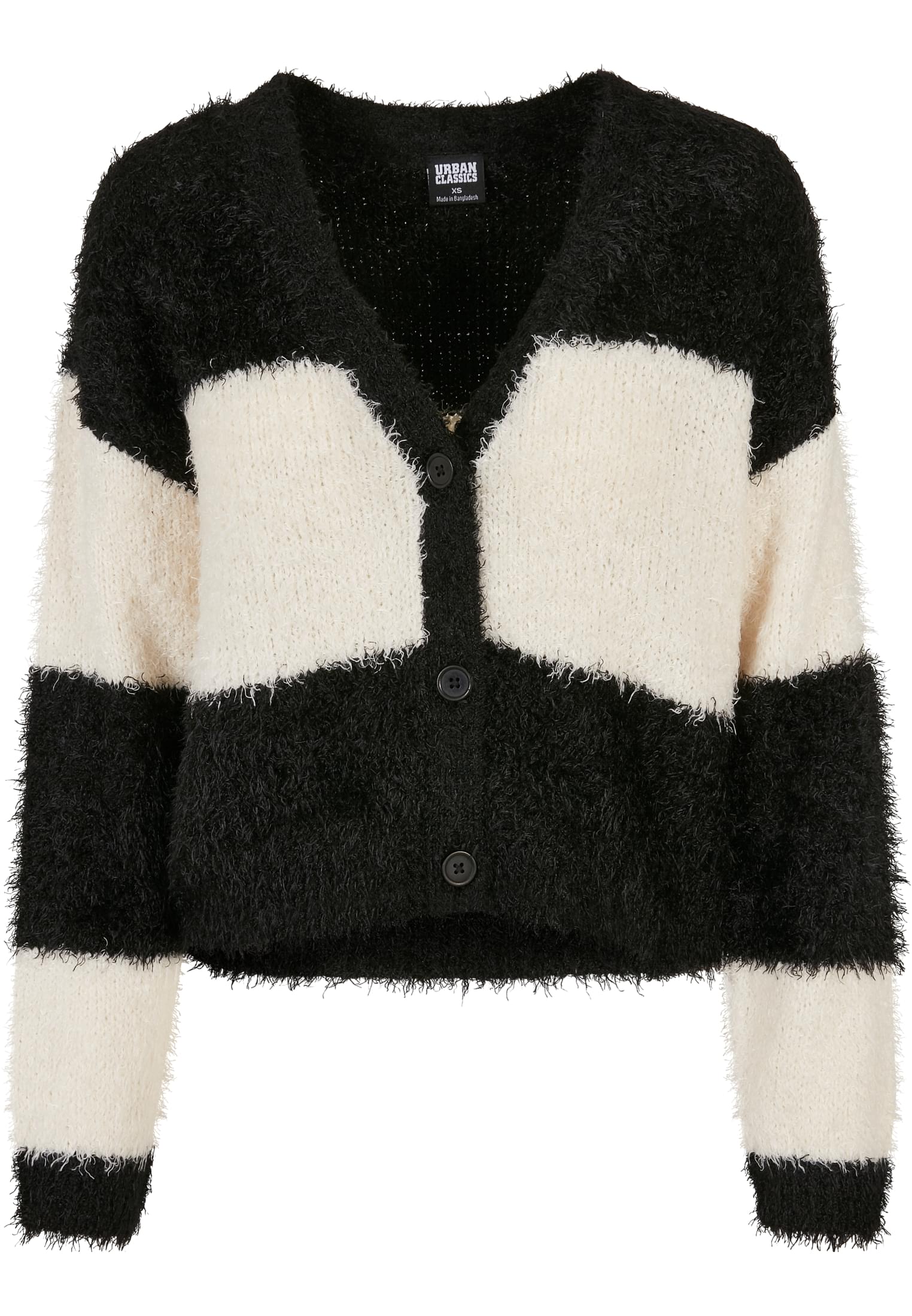 Ladies Short Oversized Feather Cardigan | black/whitesand