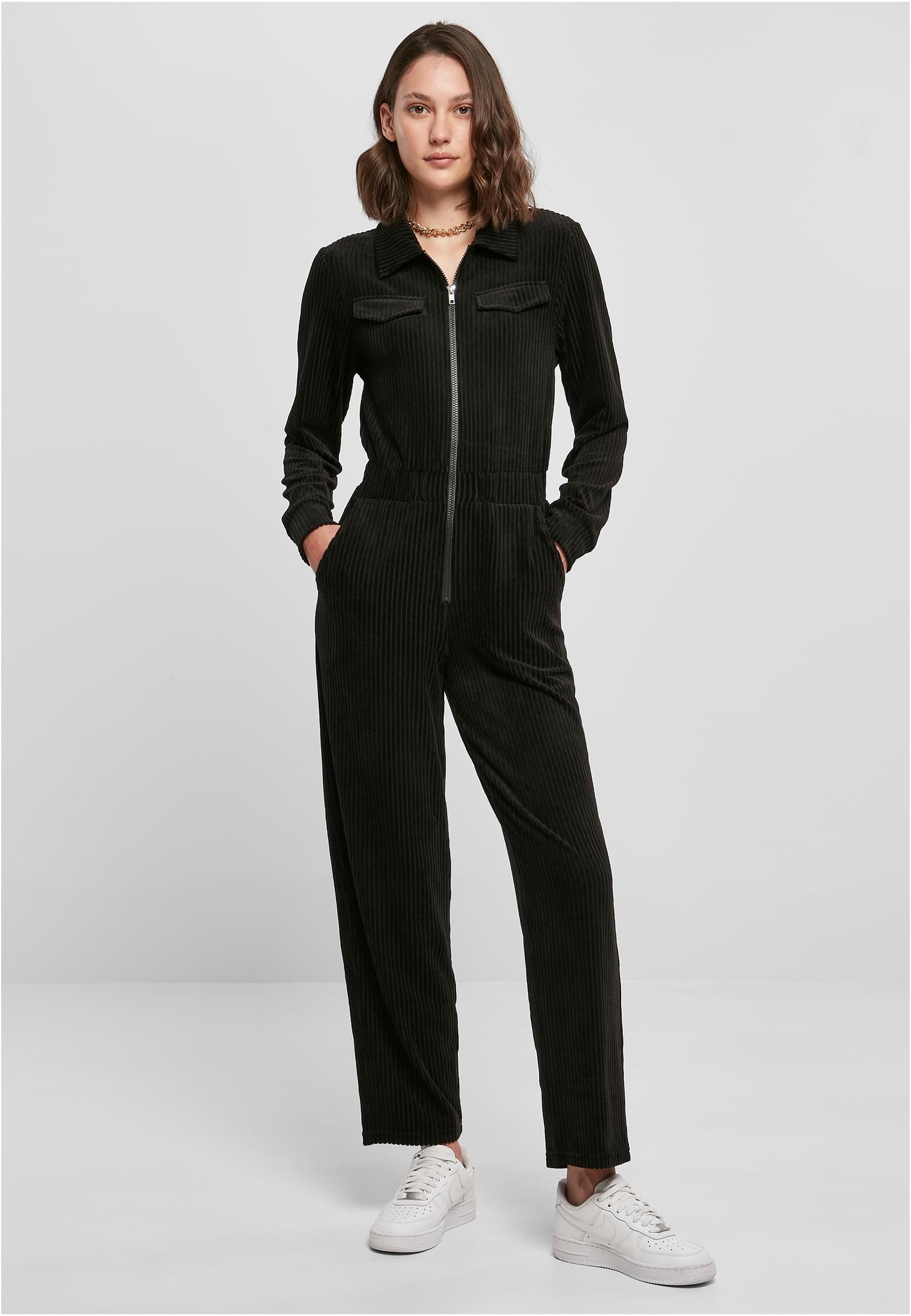 Ladies Velvet Rib Boiler Suit | black