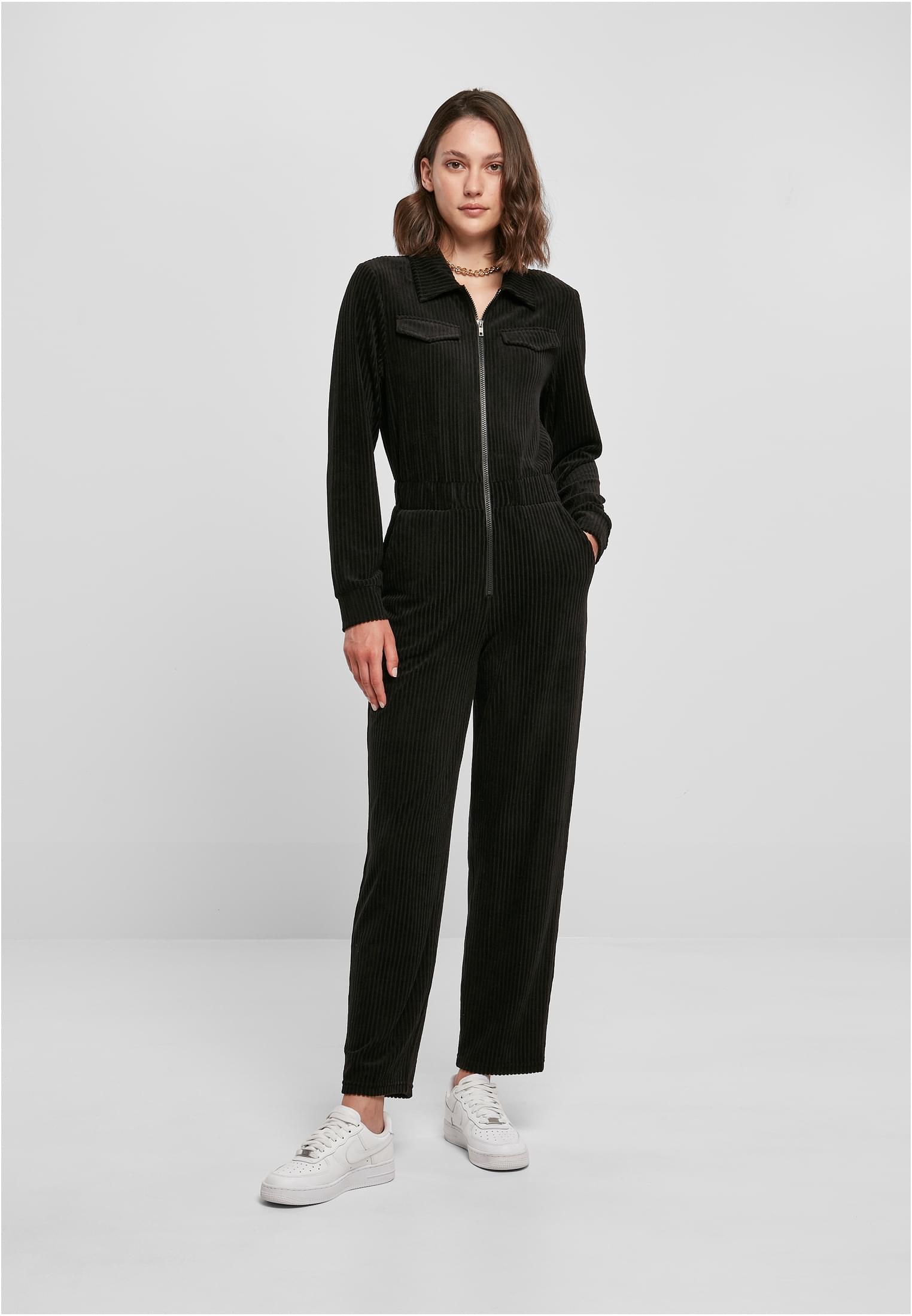 Ladies Velvet Rib Boiler Suit | black