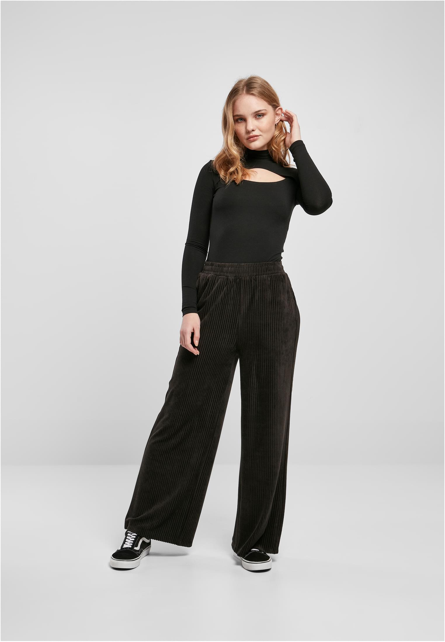 Ladies Velvet Rib Straight Sweat Pants | black