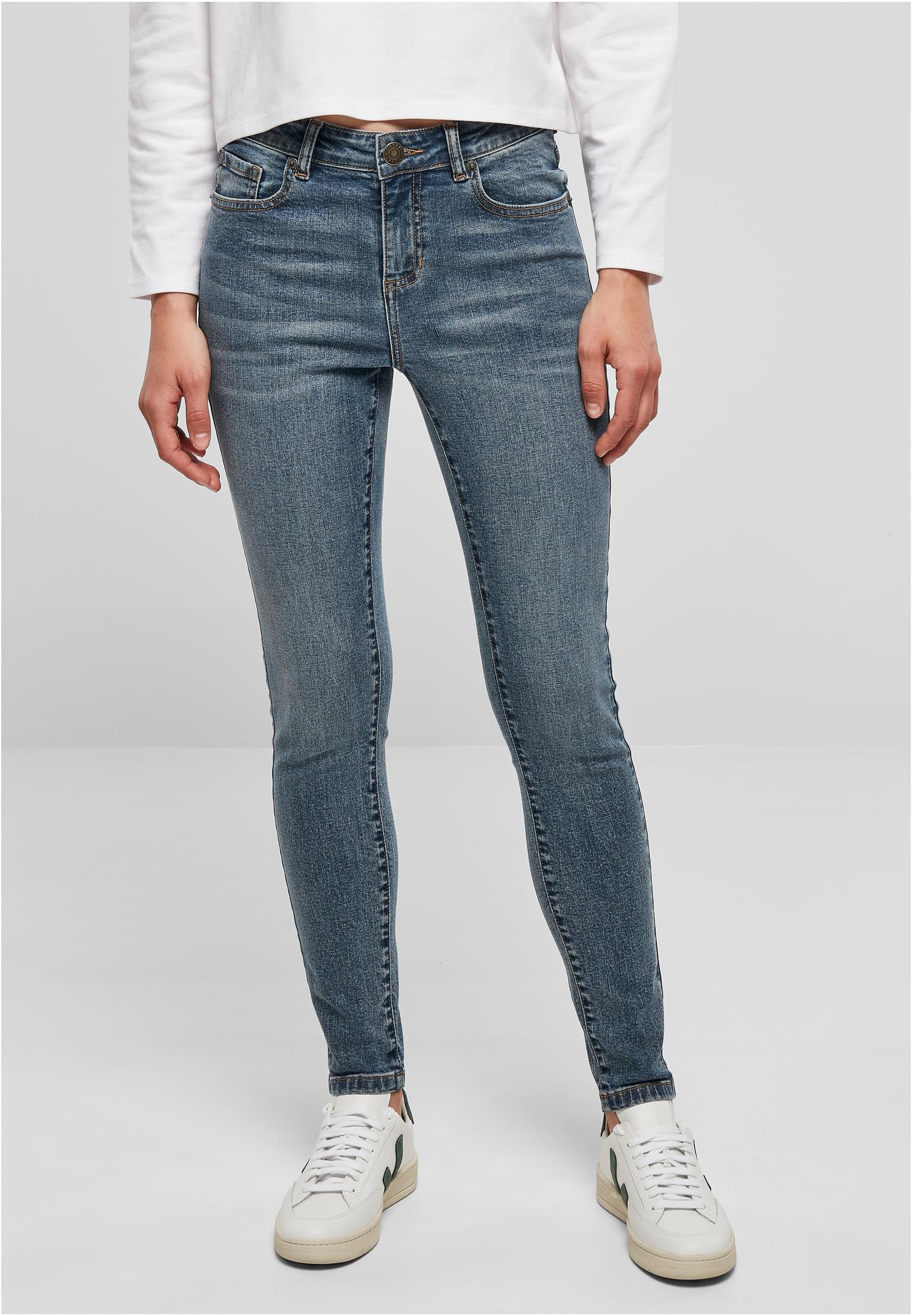 Ladies Mid Waist Skinny Jeans | midstone washed