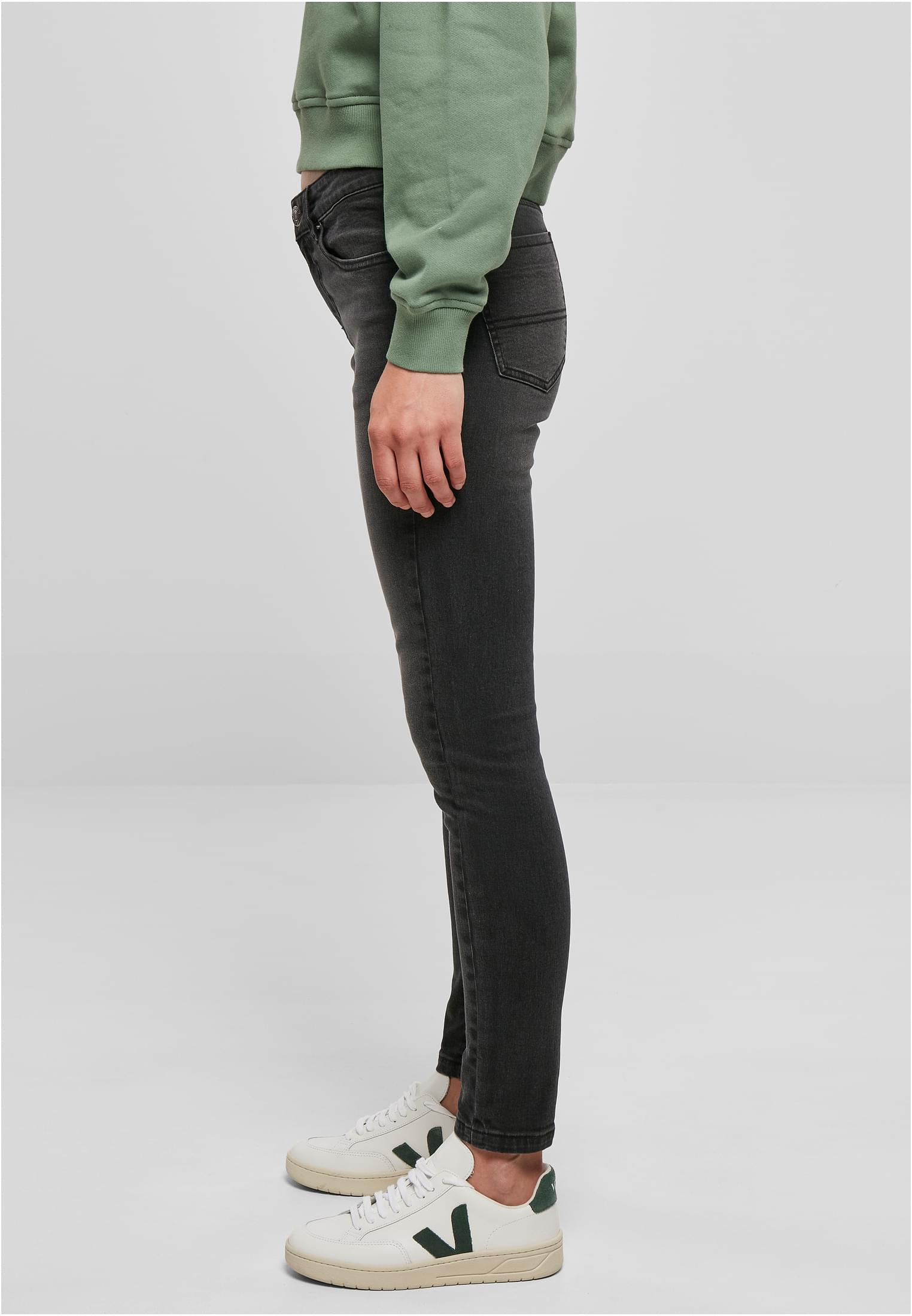 Ladies Mid Waist Skinny Jeans | black washed