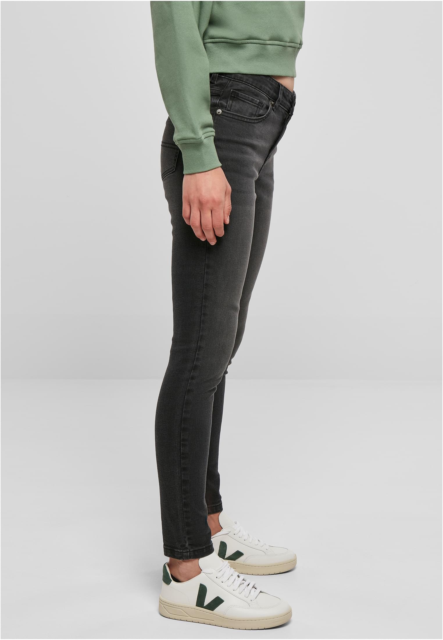 Ladies Mid Waist Skinny Jeans | black washed