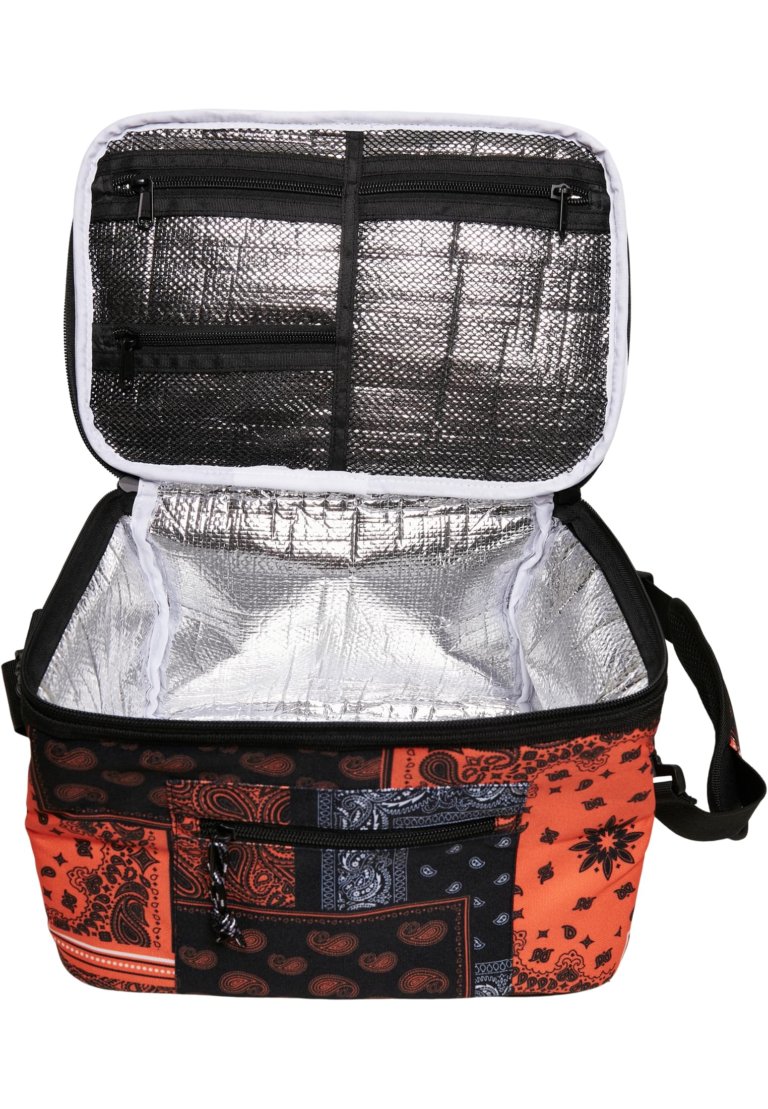 Bandana Patchwork Print Cooling Bag | black/orange