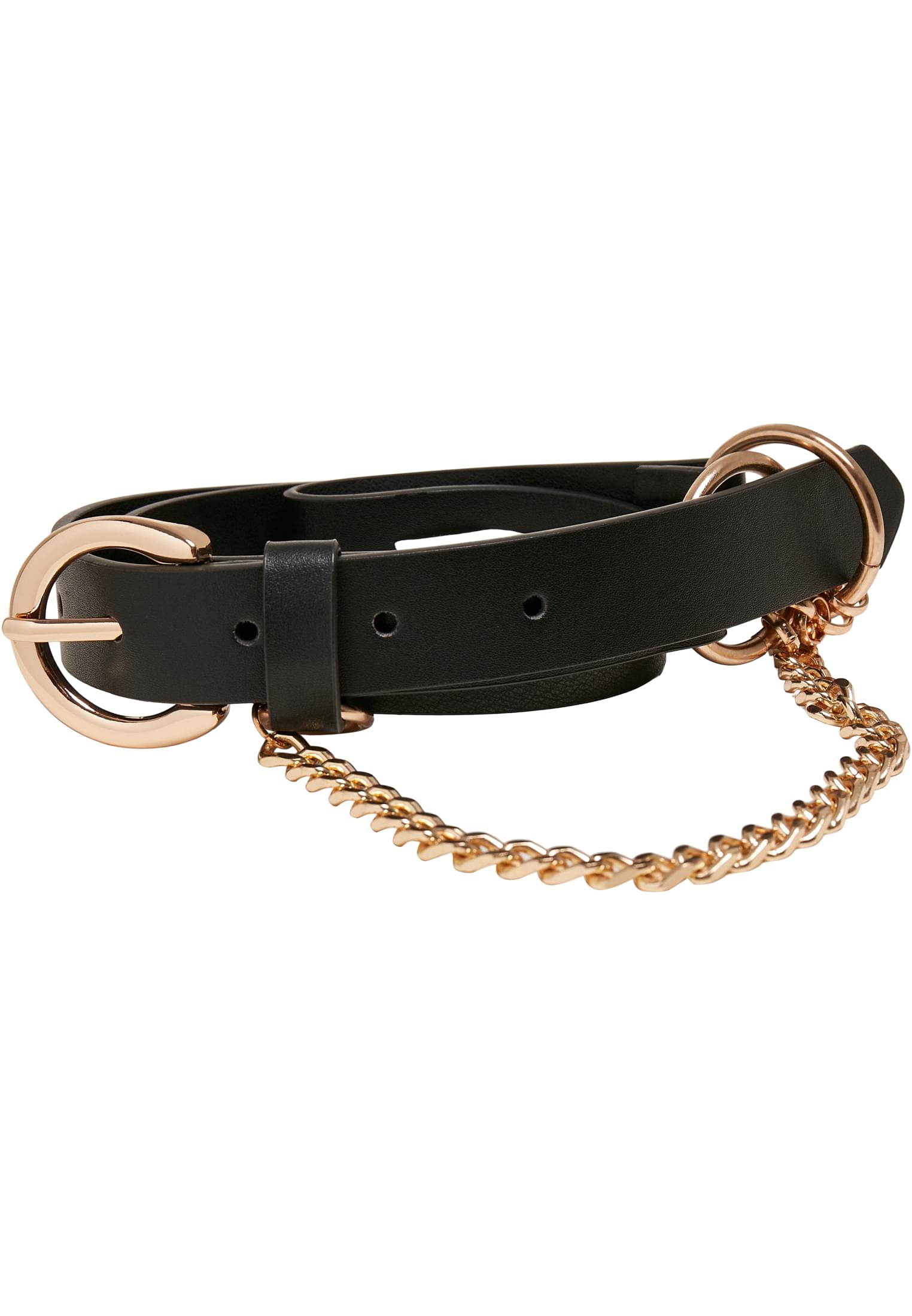 Synthetic Leather Belt With Chain | black/gold