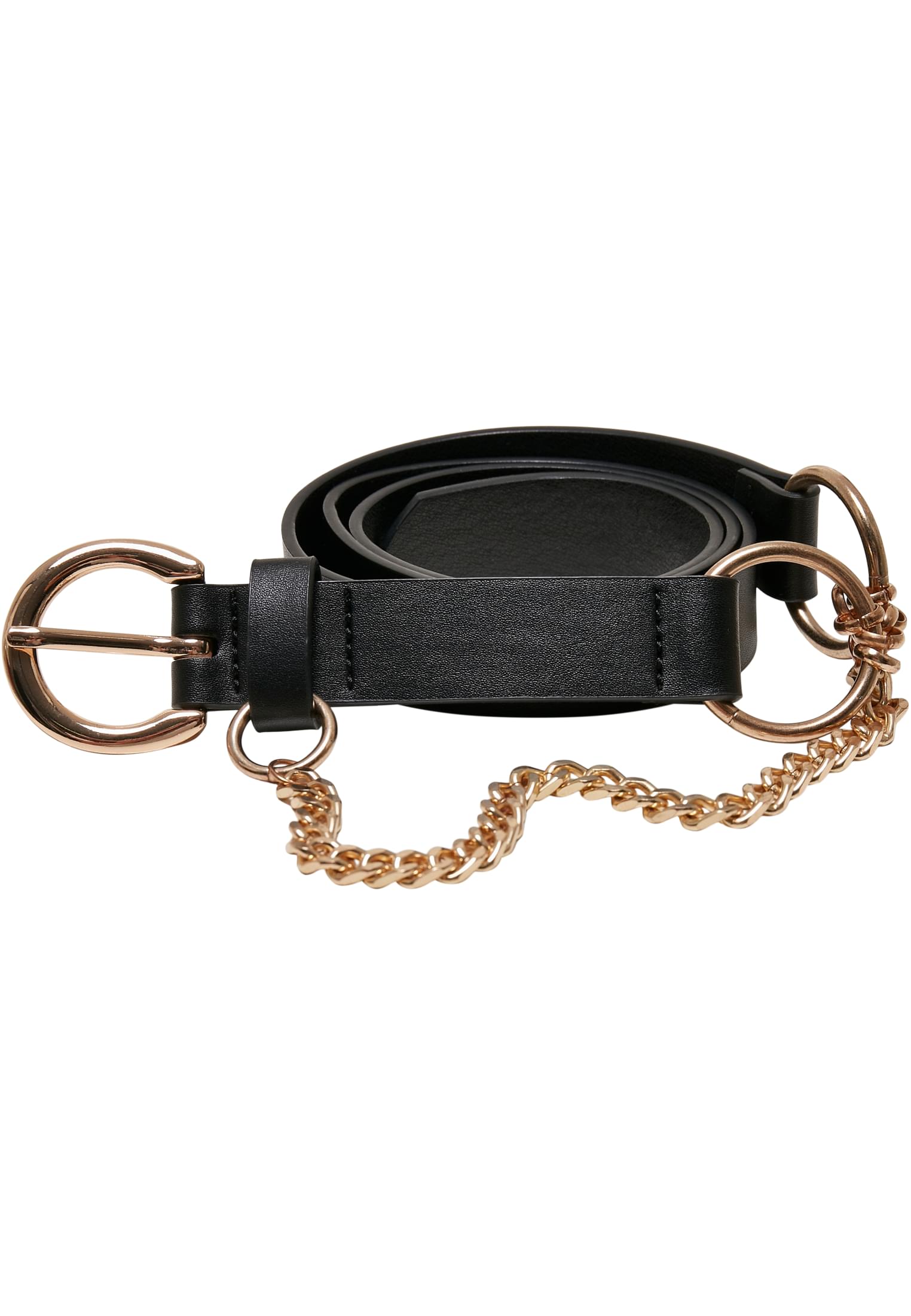 Synthetic Leather Belt With Chain | black/gold