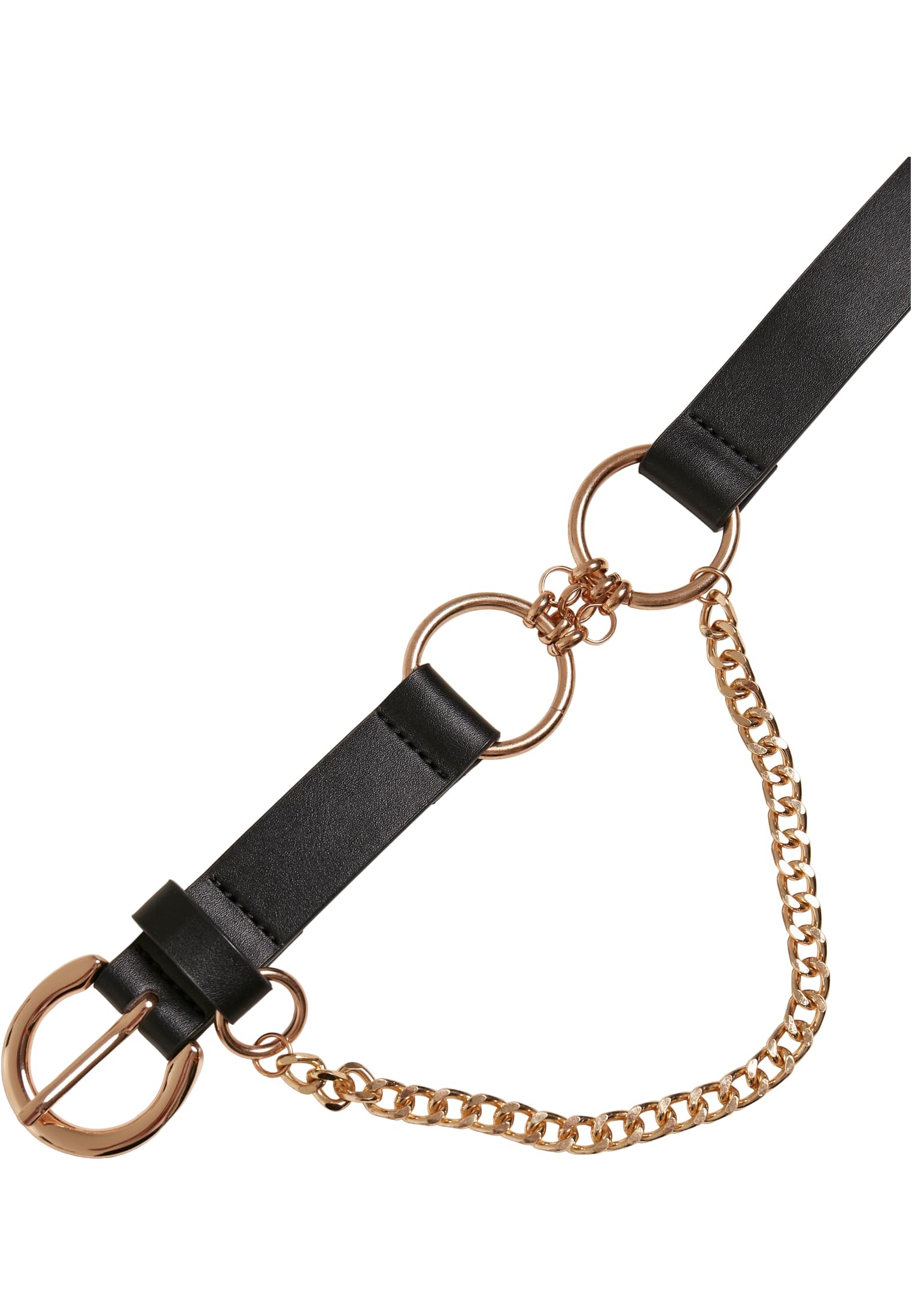 Synthetic Leather Belt With Chain | black/gold