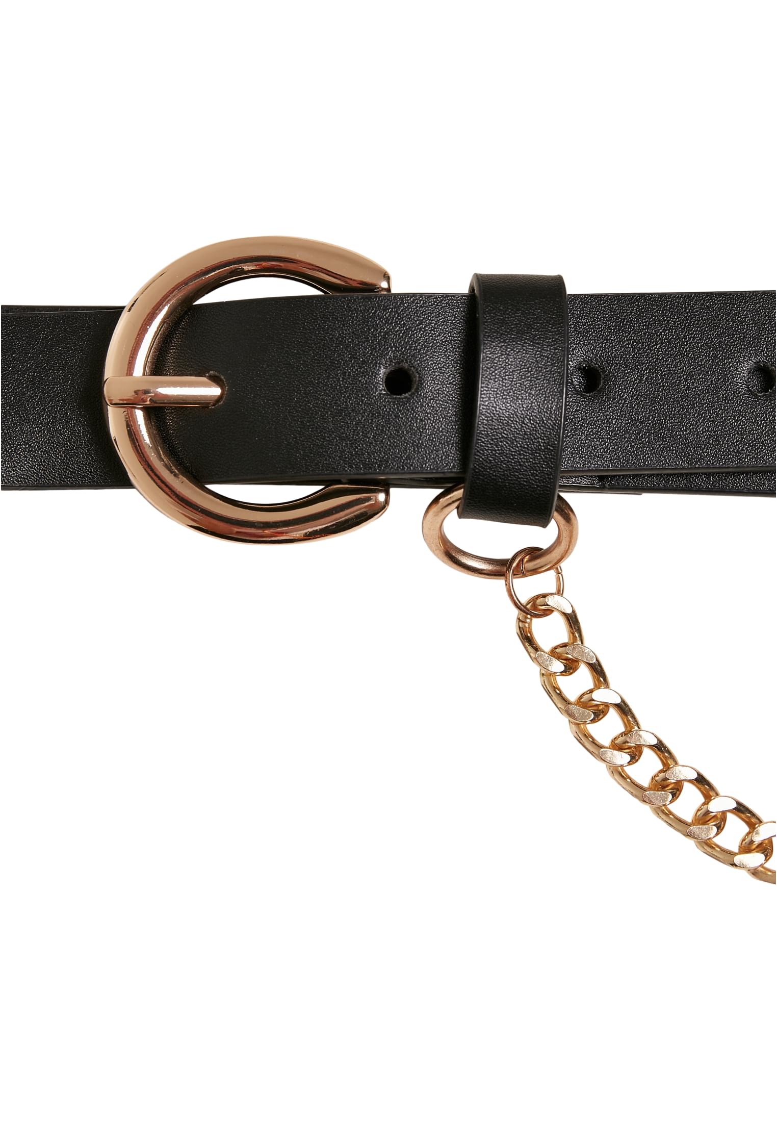 Synthetic Leather Belt With Chain | black/gold