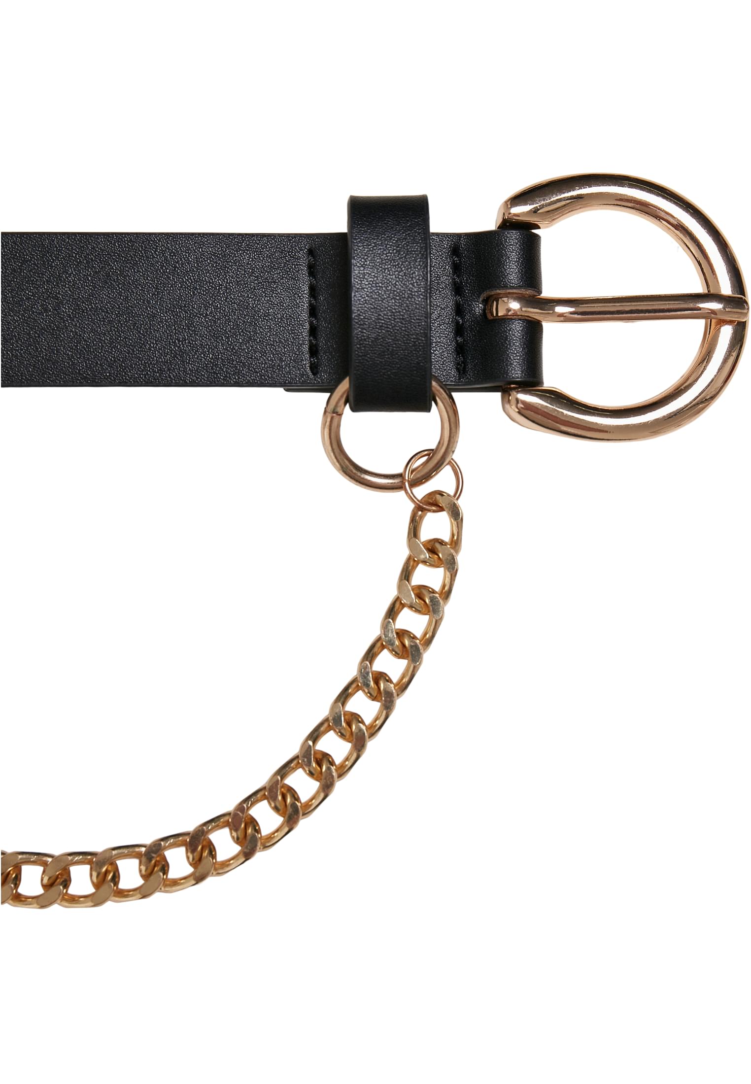 Synthetic Leather Belt With Chain | black/gold