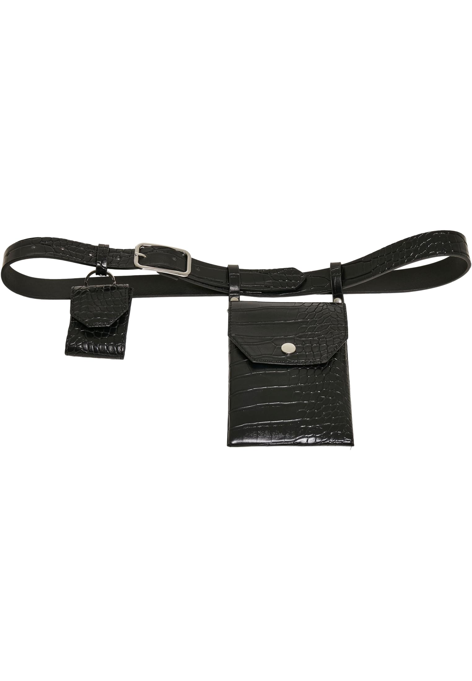 Croco Synthetic Leather Belt With Pouch | black/silver