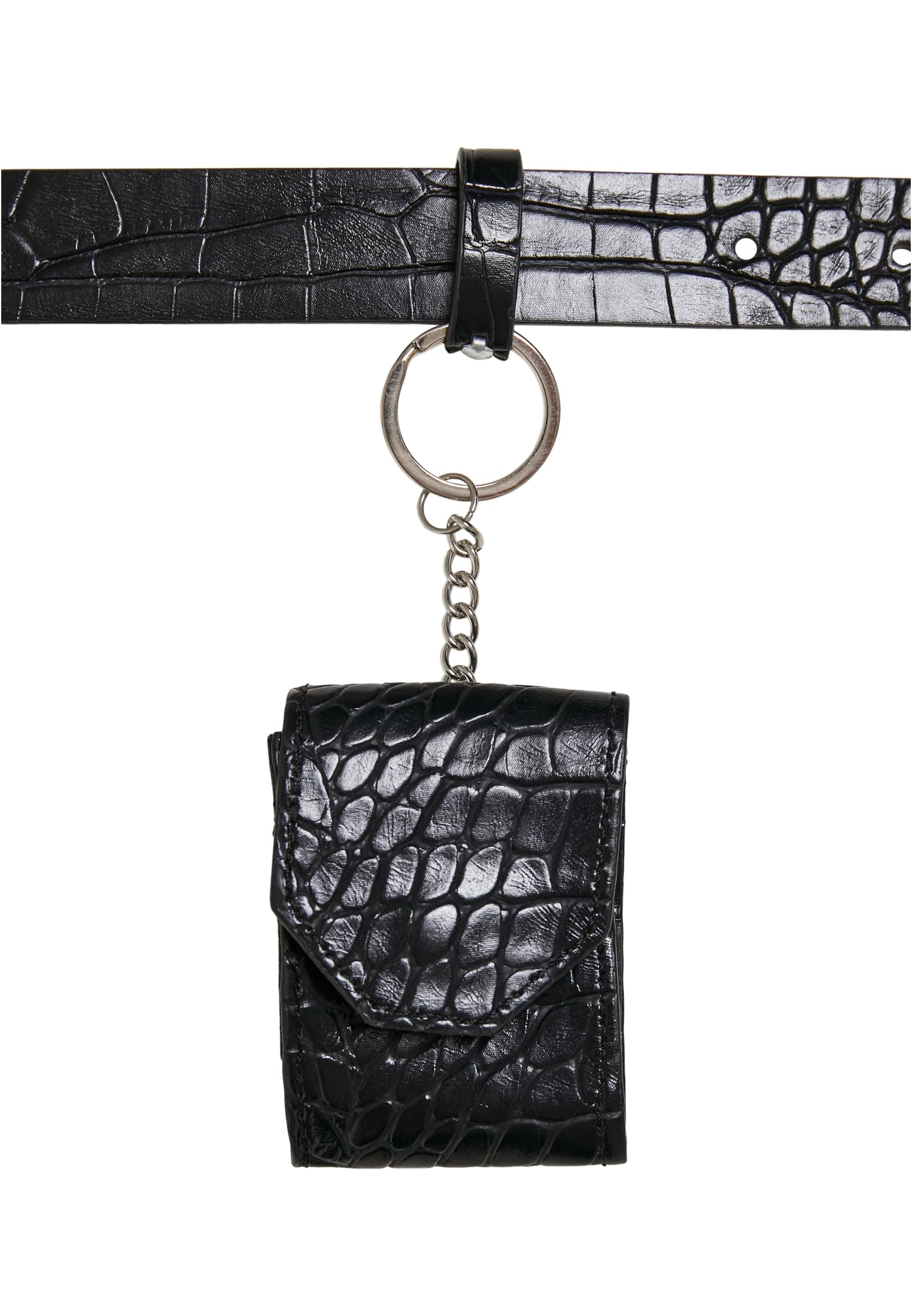 Croco Synthetic Leather Belt With Pouch | black/silver