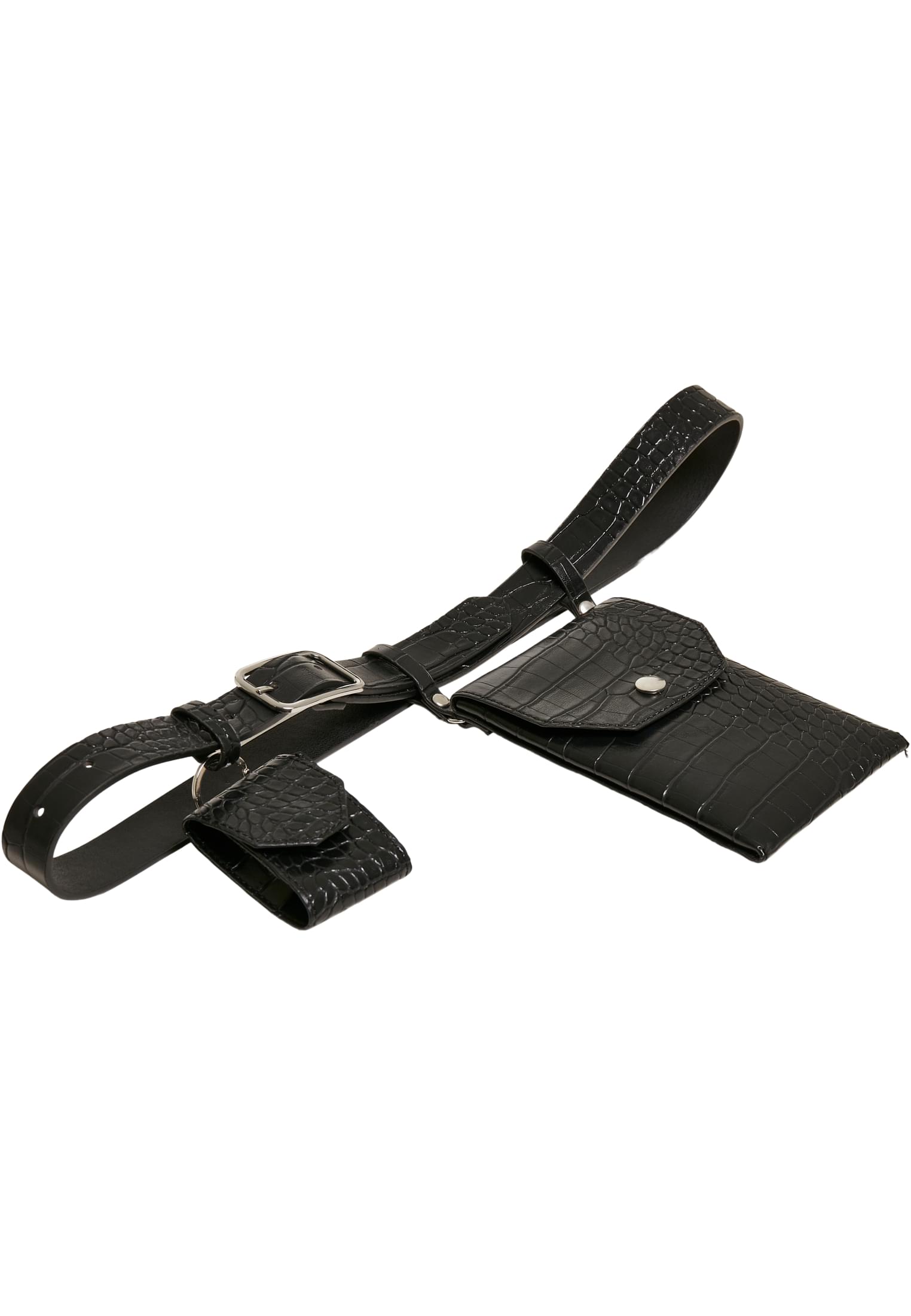 Croco Synthetic Leather Belt With Pouch | black/silver