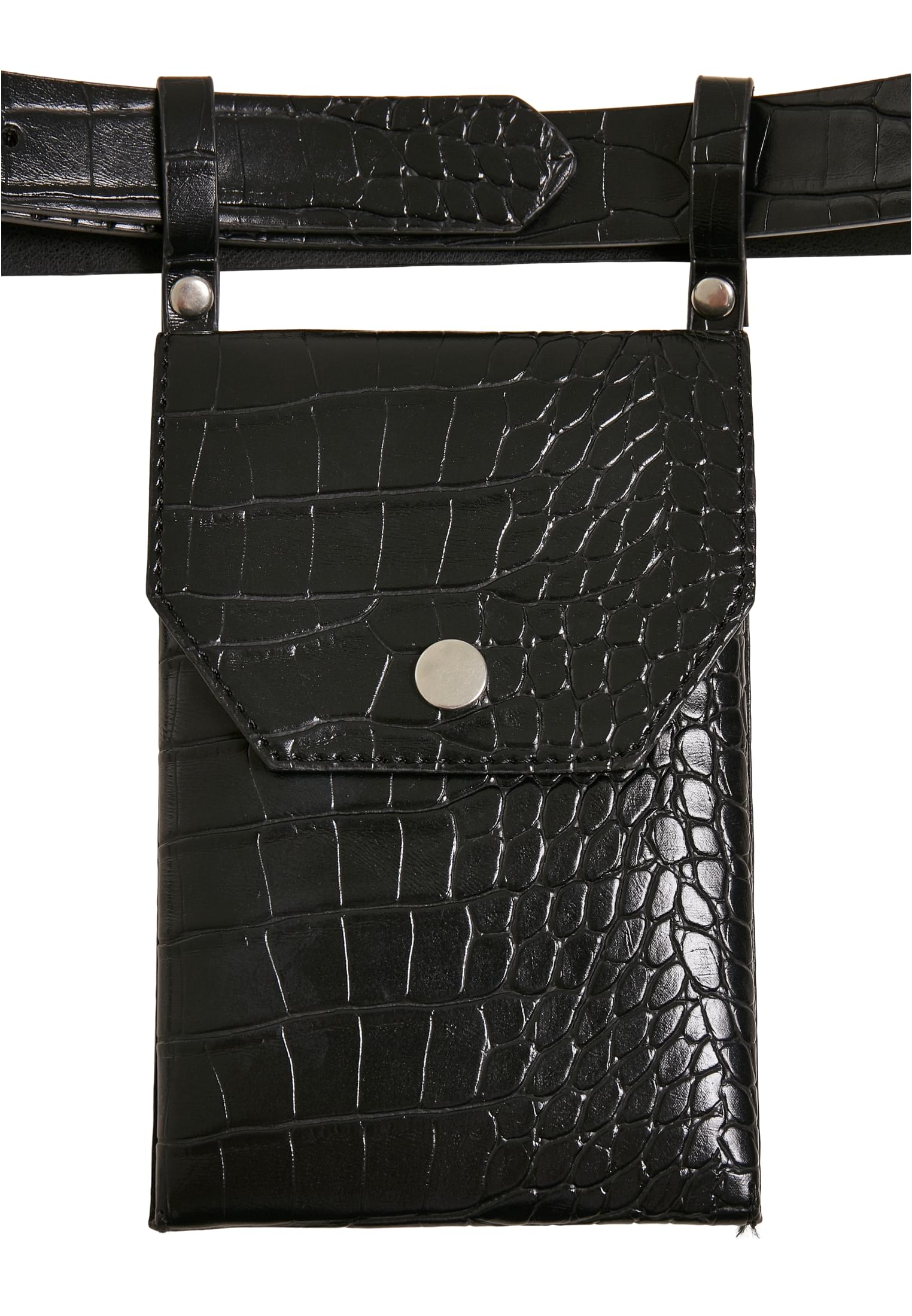 Croco Synthetic Leather Belt With Pouch | black/silver