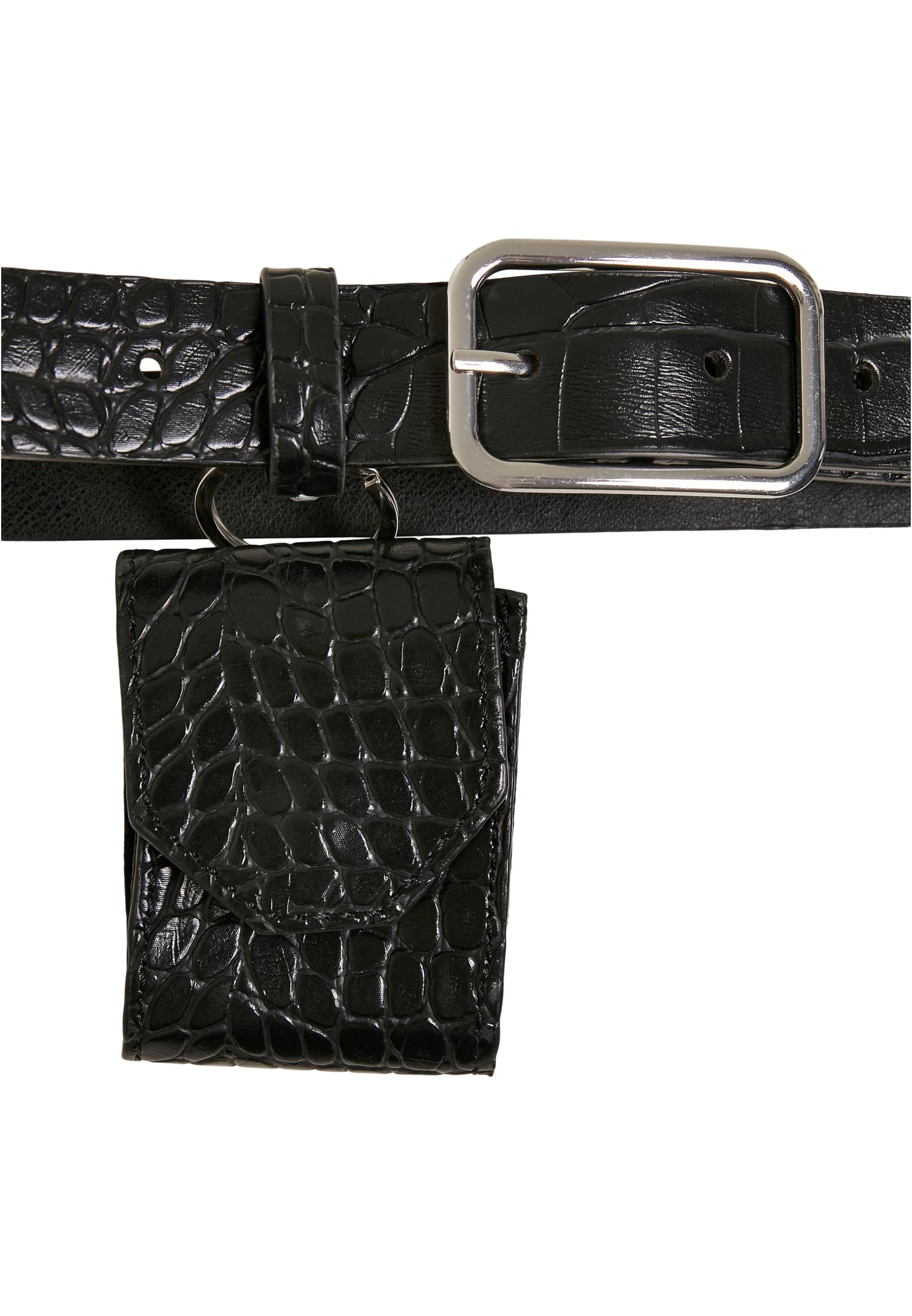 Croco Synthetic Leather Belt With Pouch | black/silver