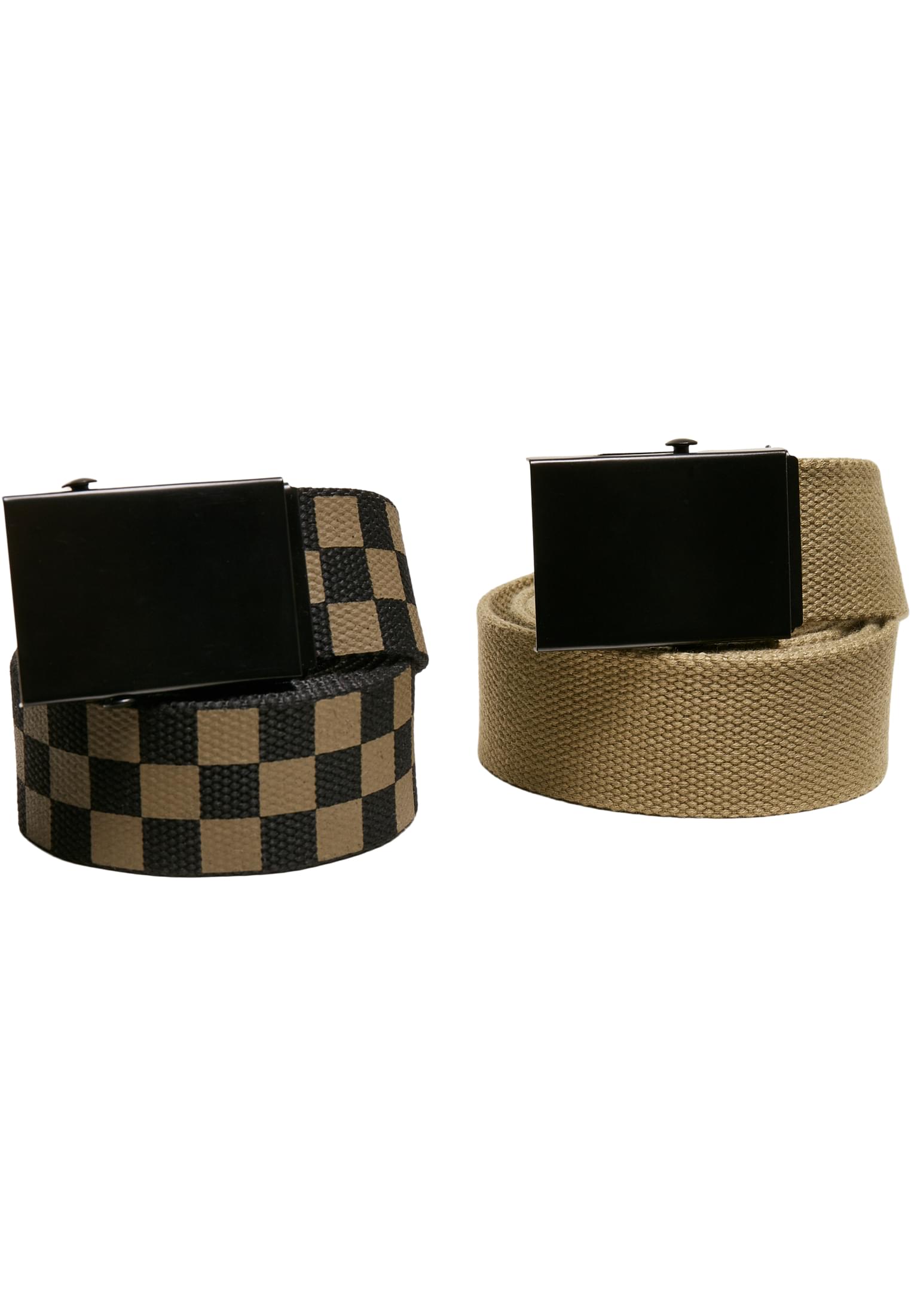 Check And Solid Canvas Belt 2-Pack | olive/black