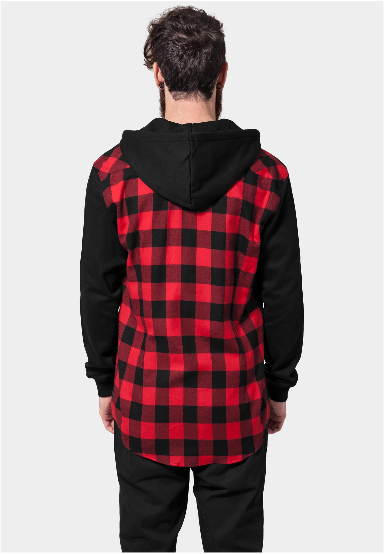 Hooded Checked Flanell Sweat Sleeve Shirt | blk/red/bl