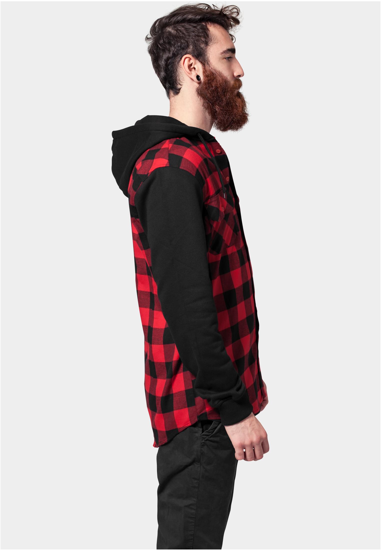 Hooded Checked Flanell Sweat Sleeve Shirt | blk/red/bl