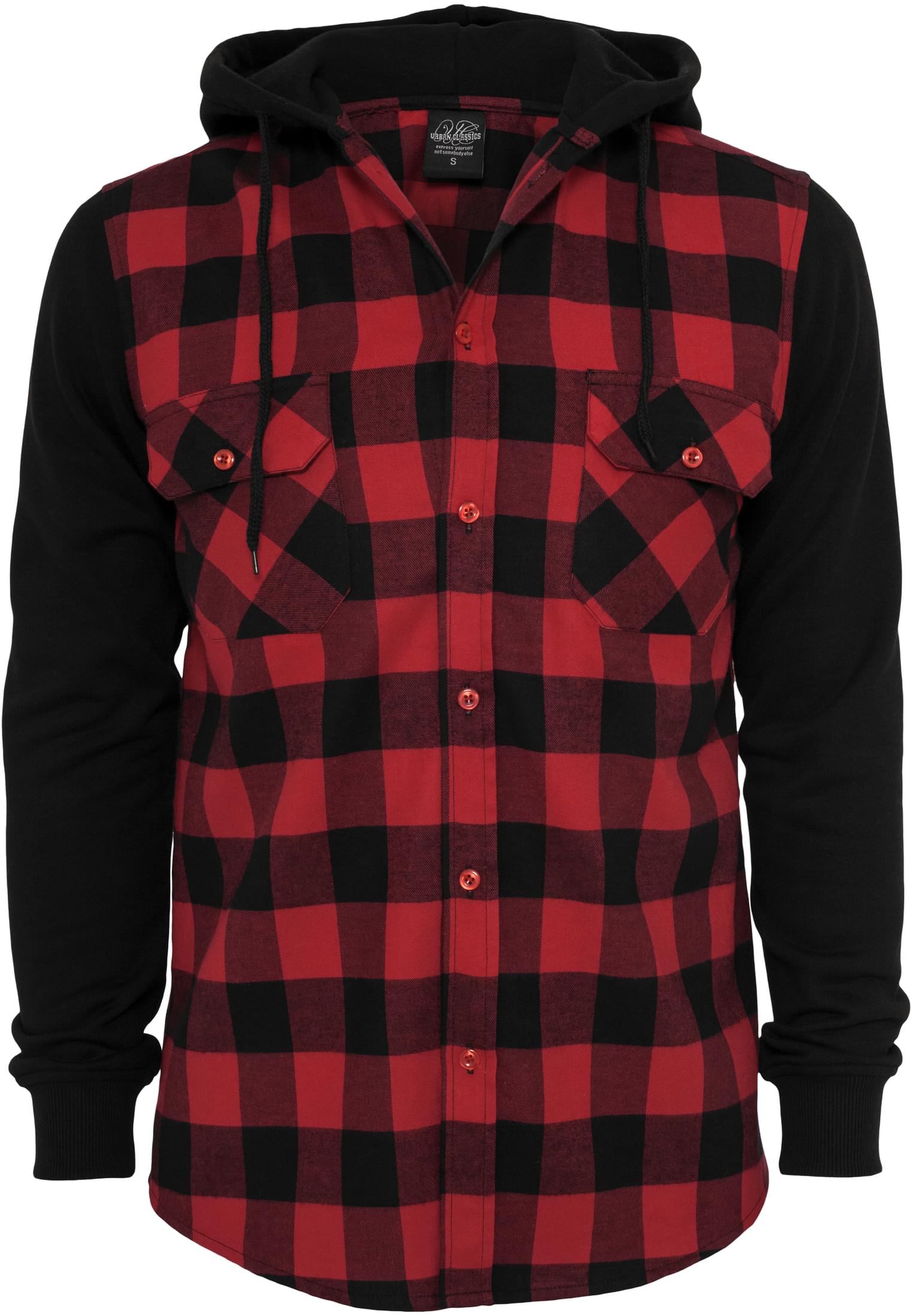 Hooded Checked Flanell Sweat Sleeve Shirt | blk/red/bl