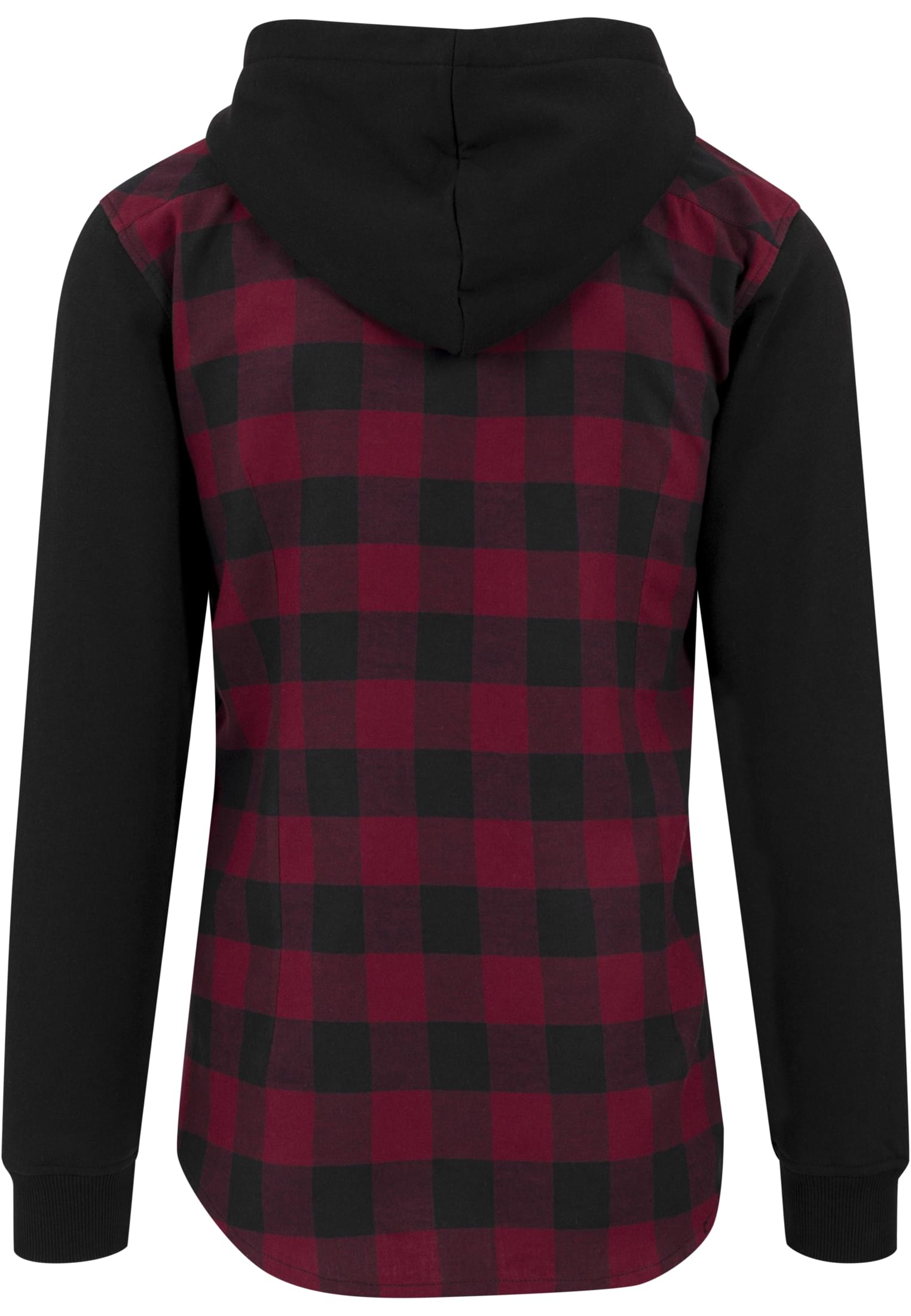 Hooded Checked Flanell Sweat Sleeve Shirt | blk/burgundy/blk