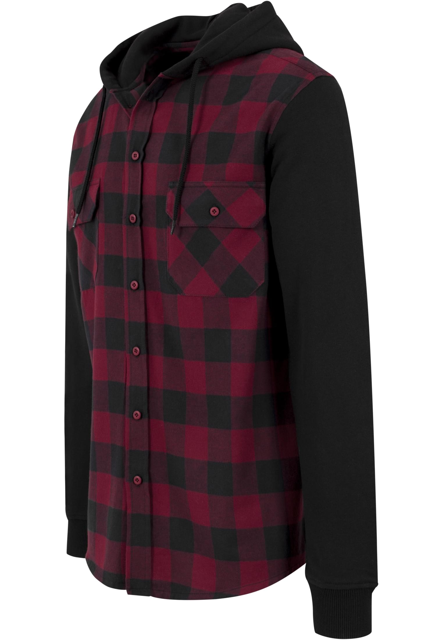 Hooded Checked Flanell Sweat Sleeve Shirt | blk/burgundy/blk