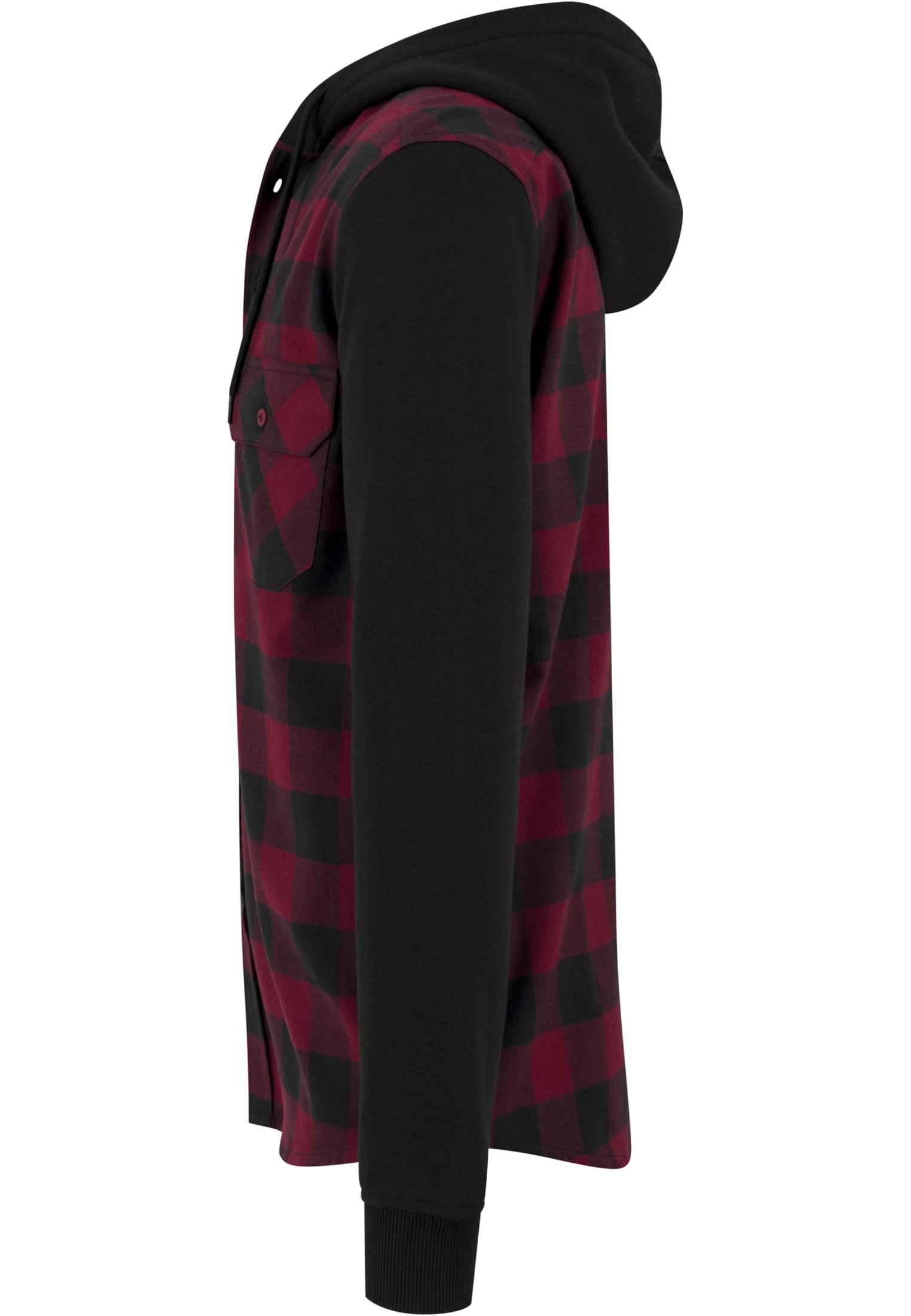 Hooded Checked Flanell Sweat Sleeve Shirt | blk/burgundy/blk