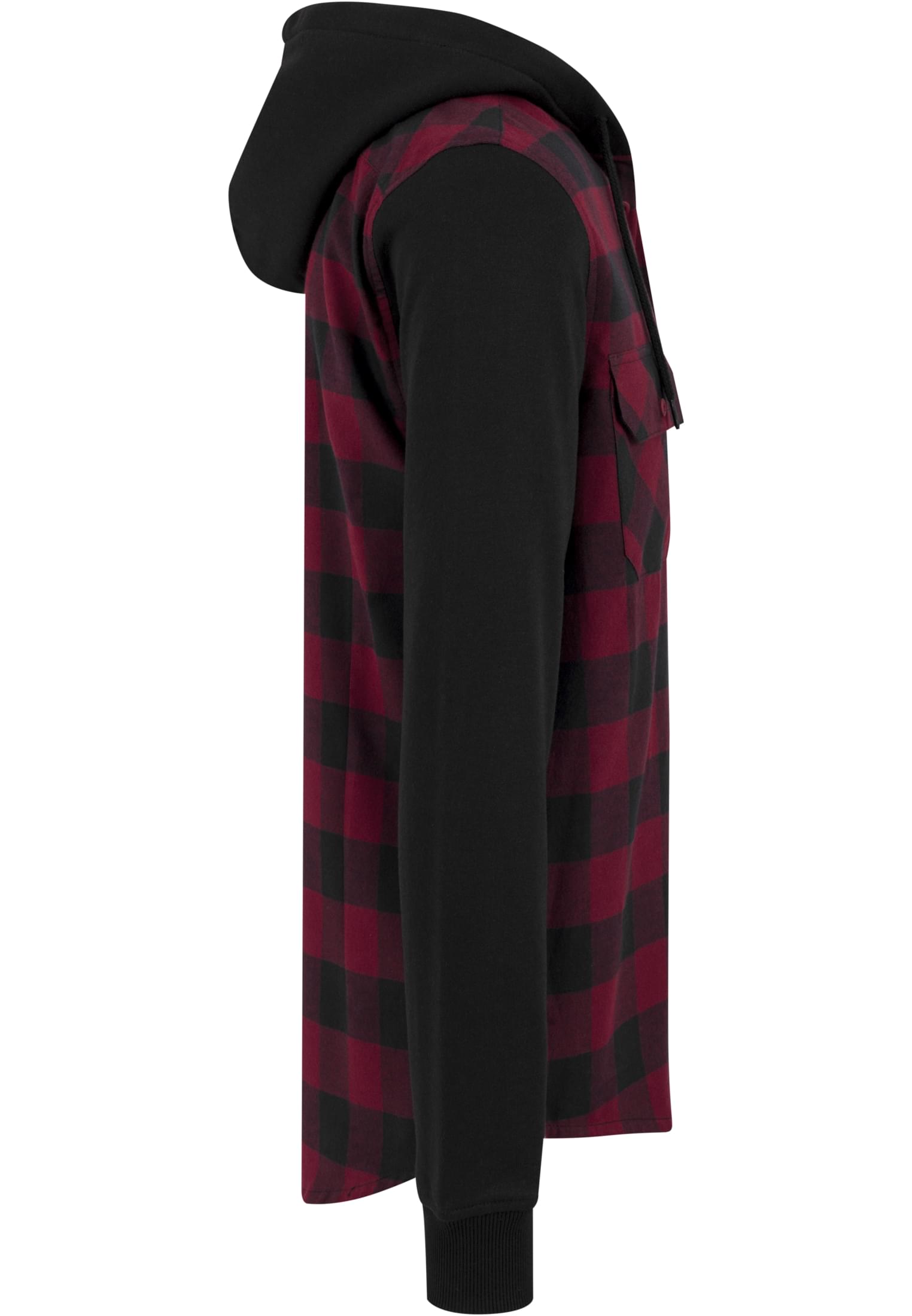 Hooded Checked Flanell Sweat Sleeve Shirt | blk/burgundy/blk