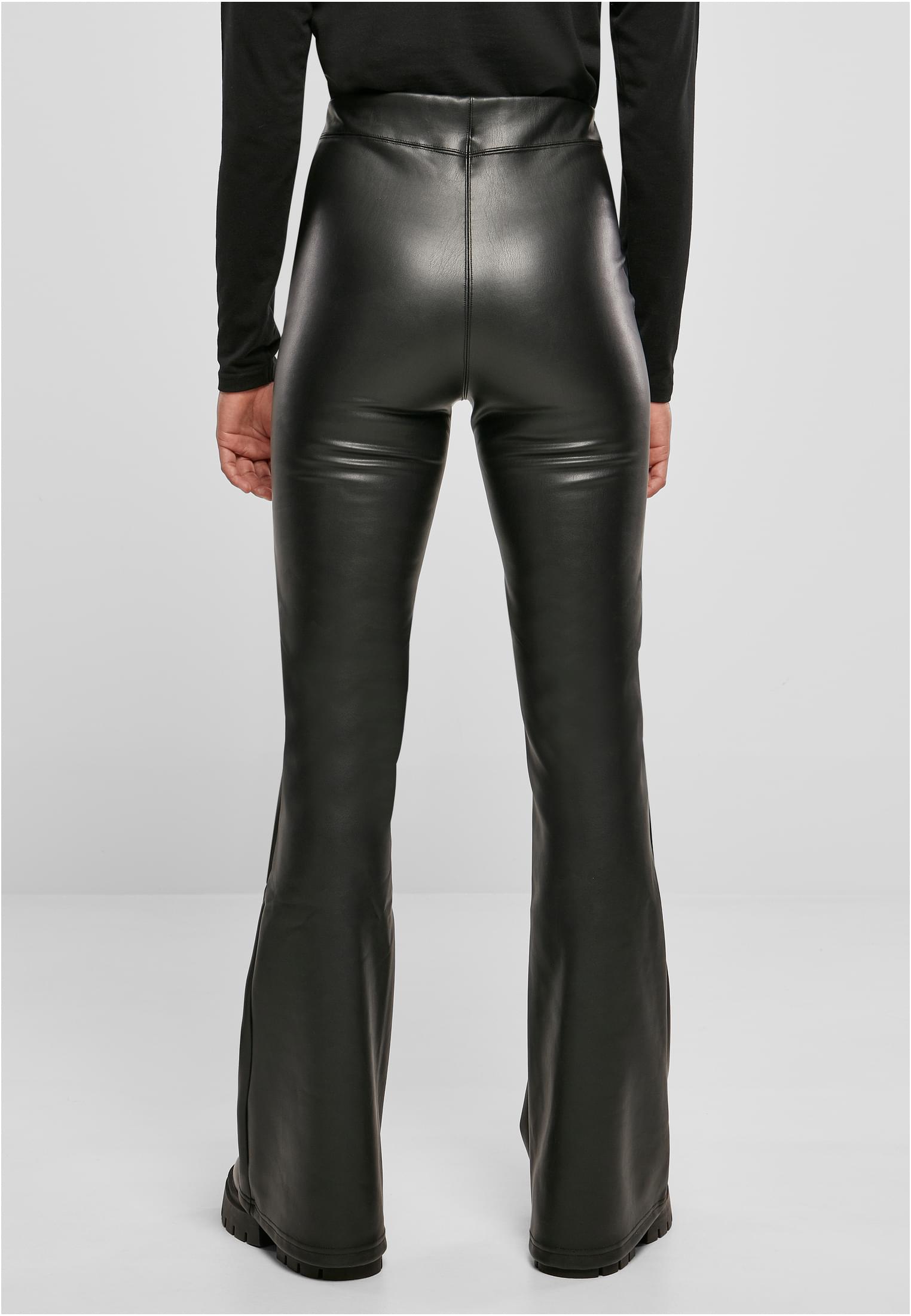 Ladies Synthetic Leather Flared Pants | black