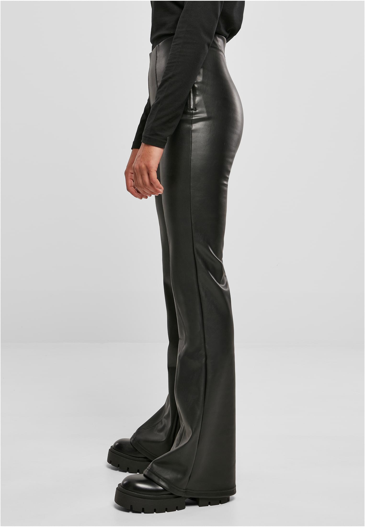 Ladies Synthetic Leather Flared Pants | black