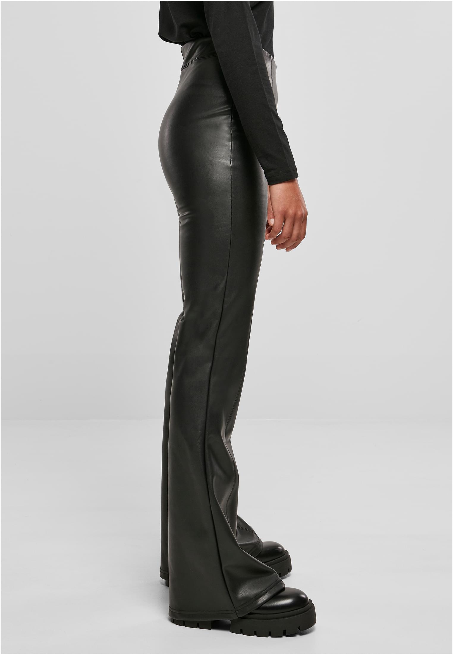 Ladies Synthetic Leather Flared Pants | black