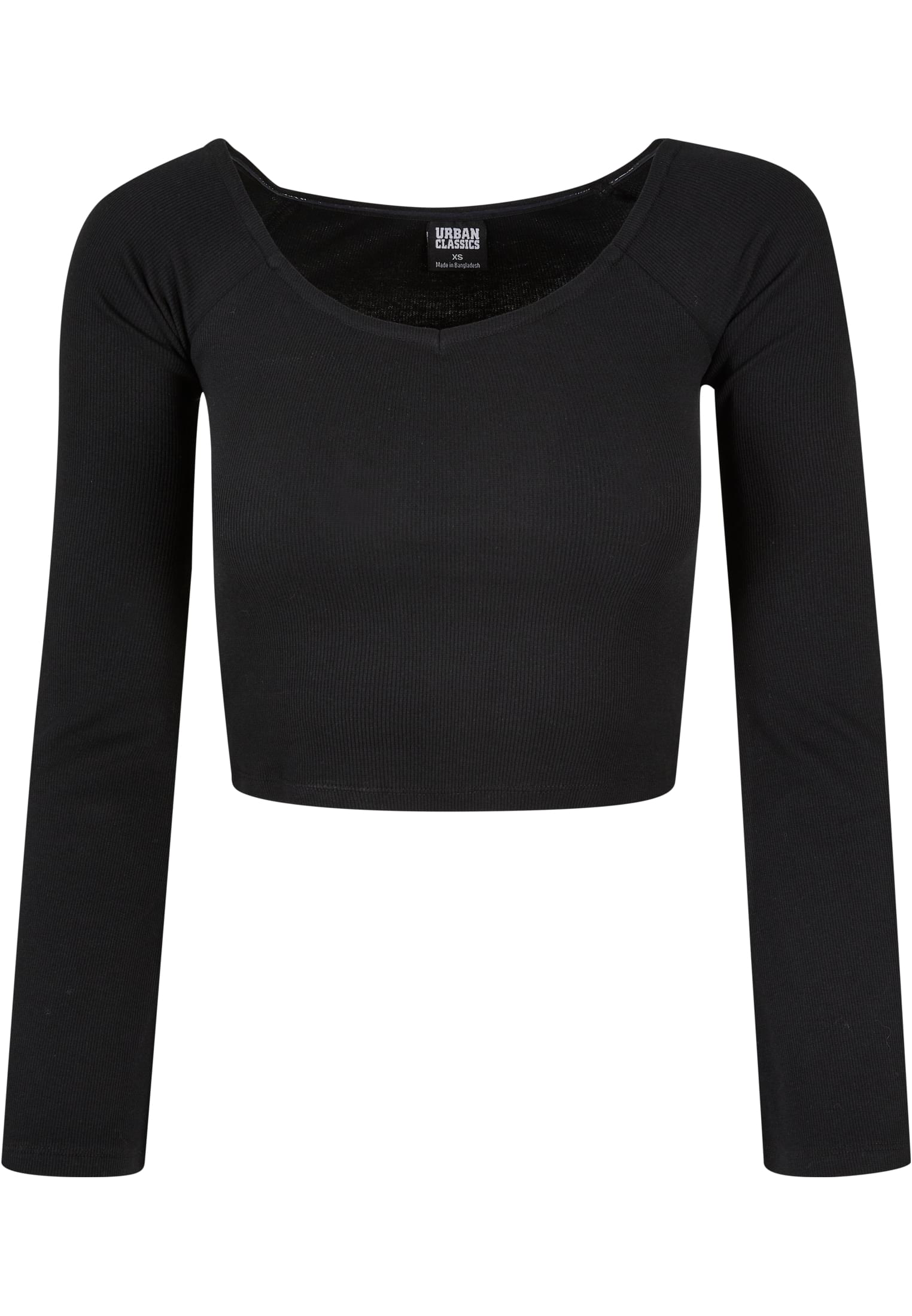 Ladies Short Rib Wide V-Neck Longsleeve | black